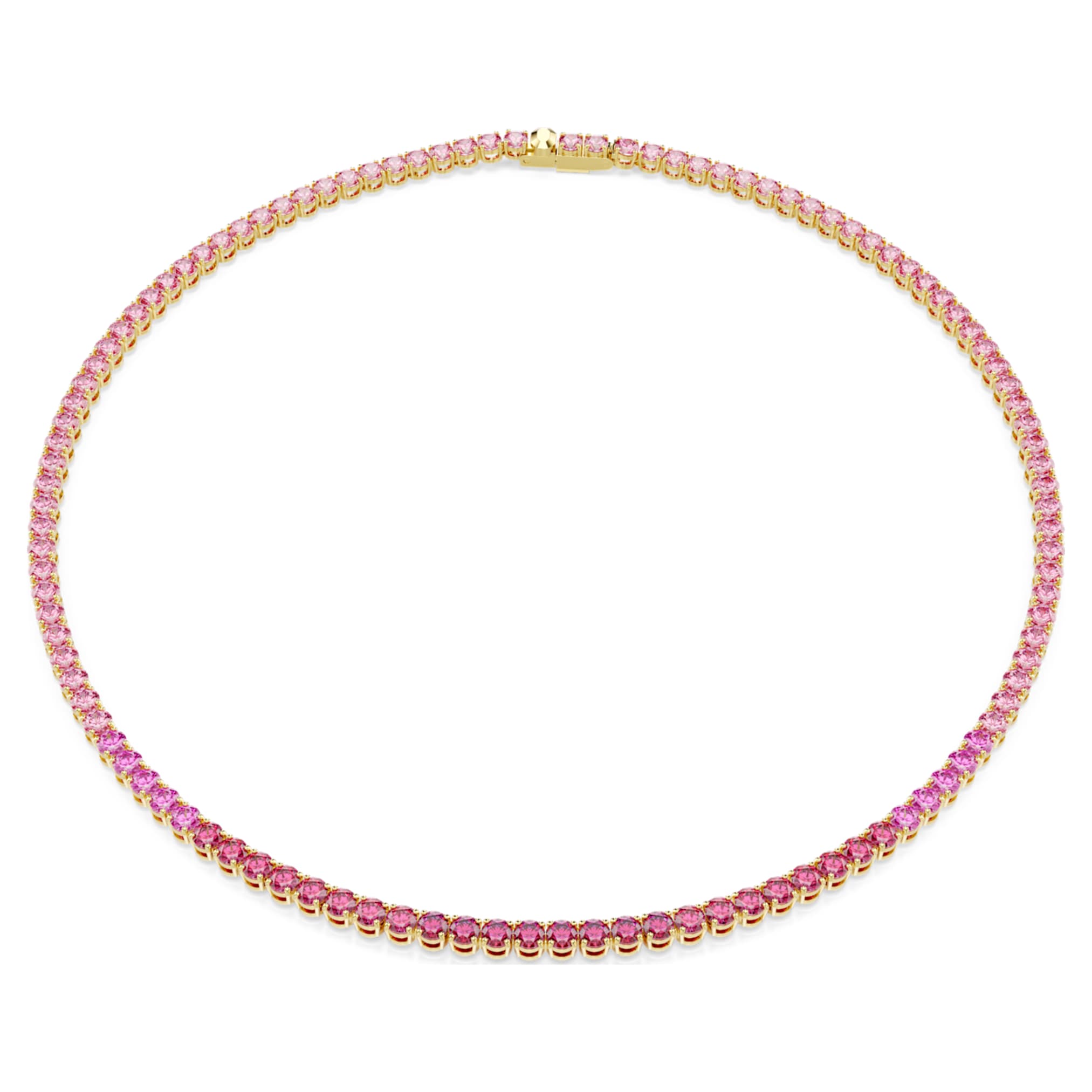 Swarovski Matrix Tennis necklace Round cut, Pink, 18K gold finish