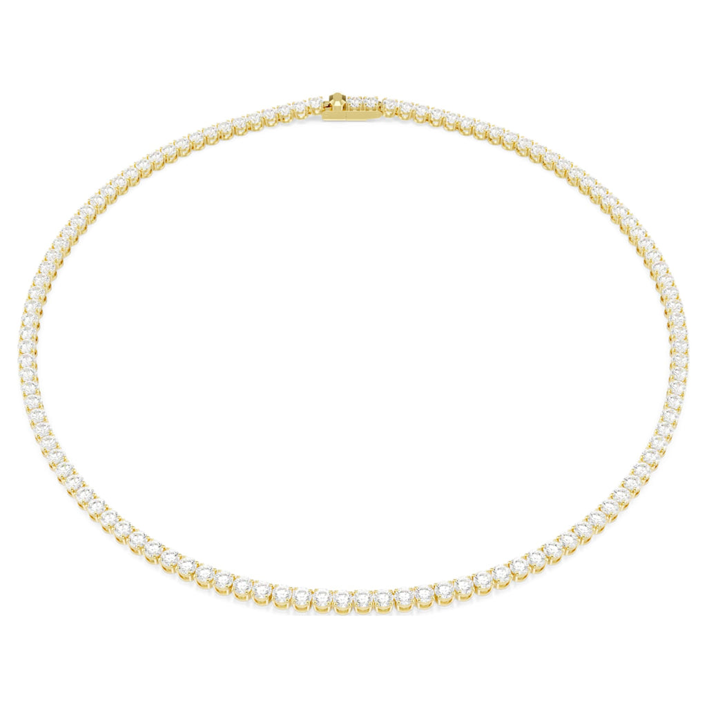 Swarovski Matrix Tennis necklace Round cut, White, 18K gold finish