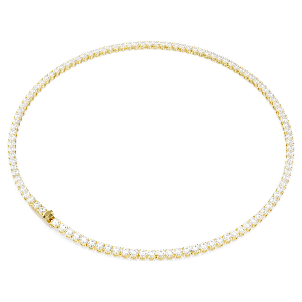 Swarovski Matrix Tennis necklace Round cut, White, 18K gold finish