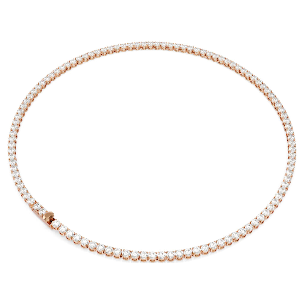 Swarovski Matrix Tennis necklace Round cut, White, 18K rose gold finish