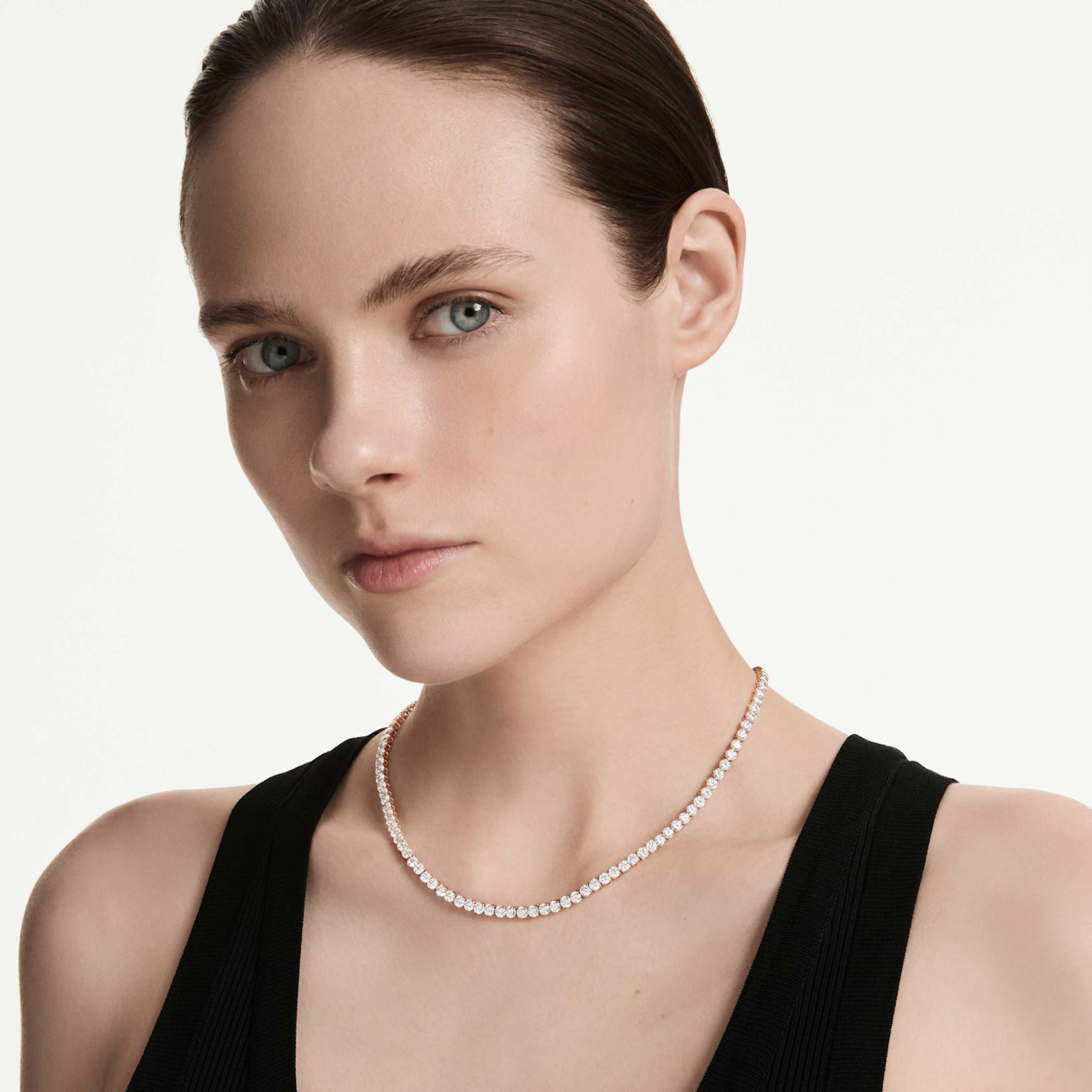 Swarovski Matrix Tennis necklace Round cut, White, Rhodium plated