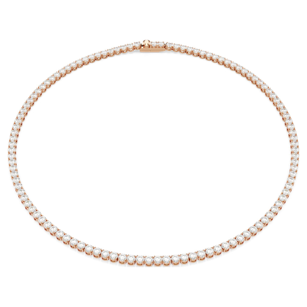 Swarovski Matrix Tennis necklace Round cut, White, 18K rose gold finish
