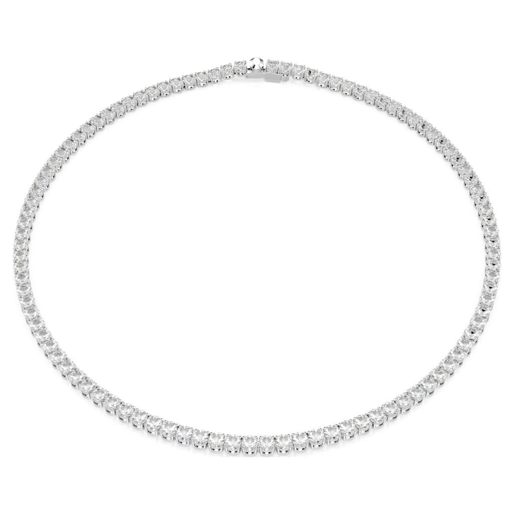 Swarovski Matrix Tennis necklace Round cut, White, Rhodium plated