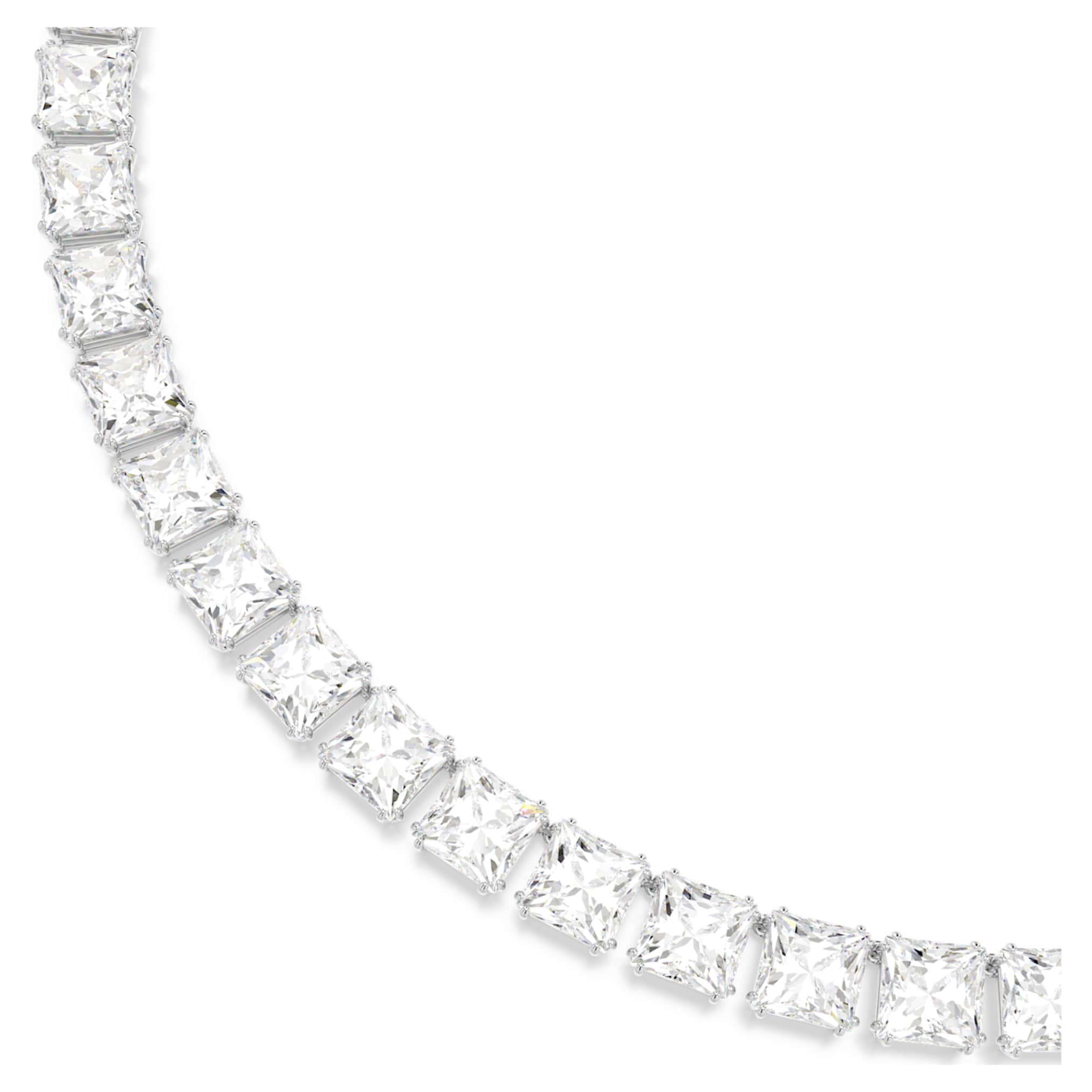 Swarovski Matrix Tennis necklace Square cut, White, Rhodium plated