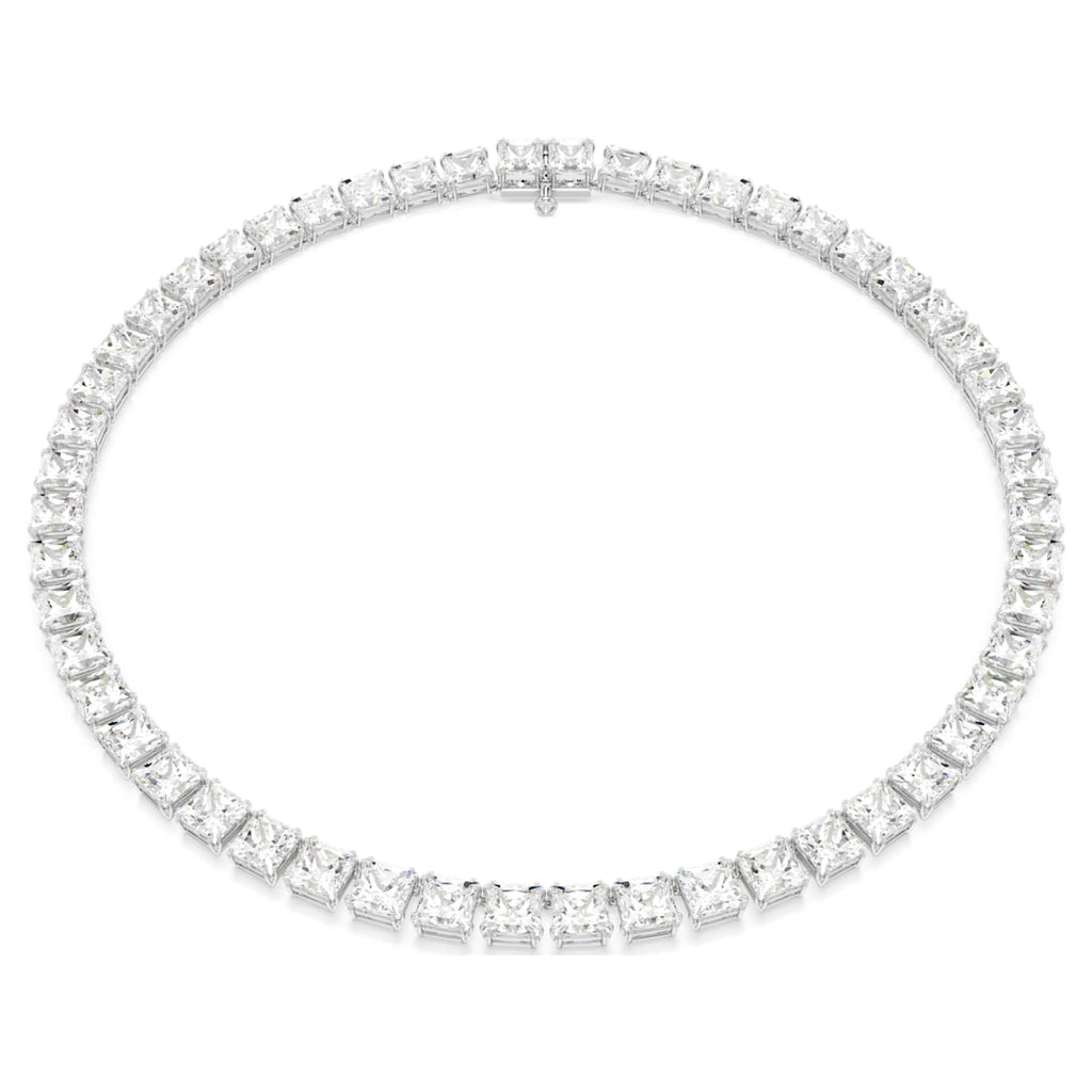 Swarovski Matrix Tennis necklace Square cut, White, Rhodium plated