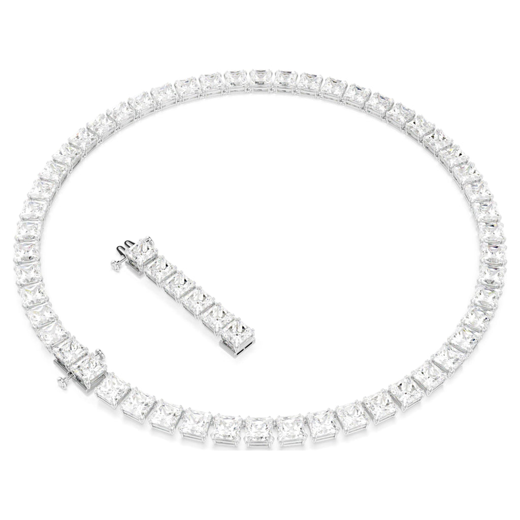 Swarovski Matrix Tennis necklace Square cut, White, Rhodium plated