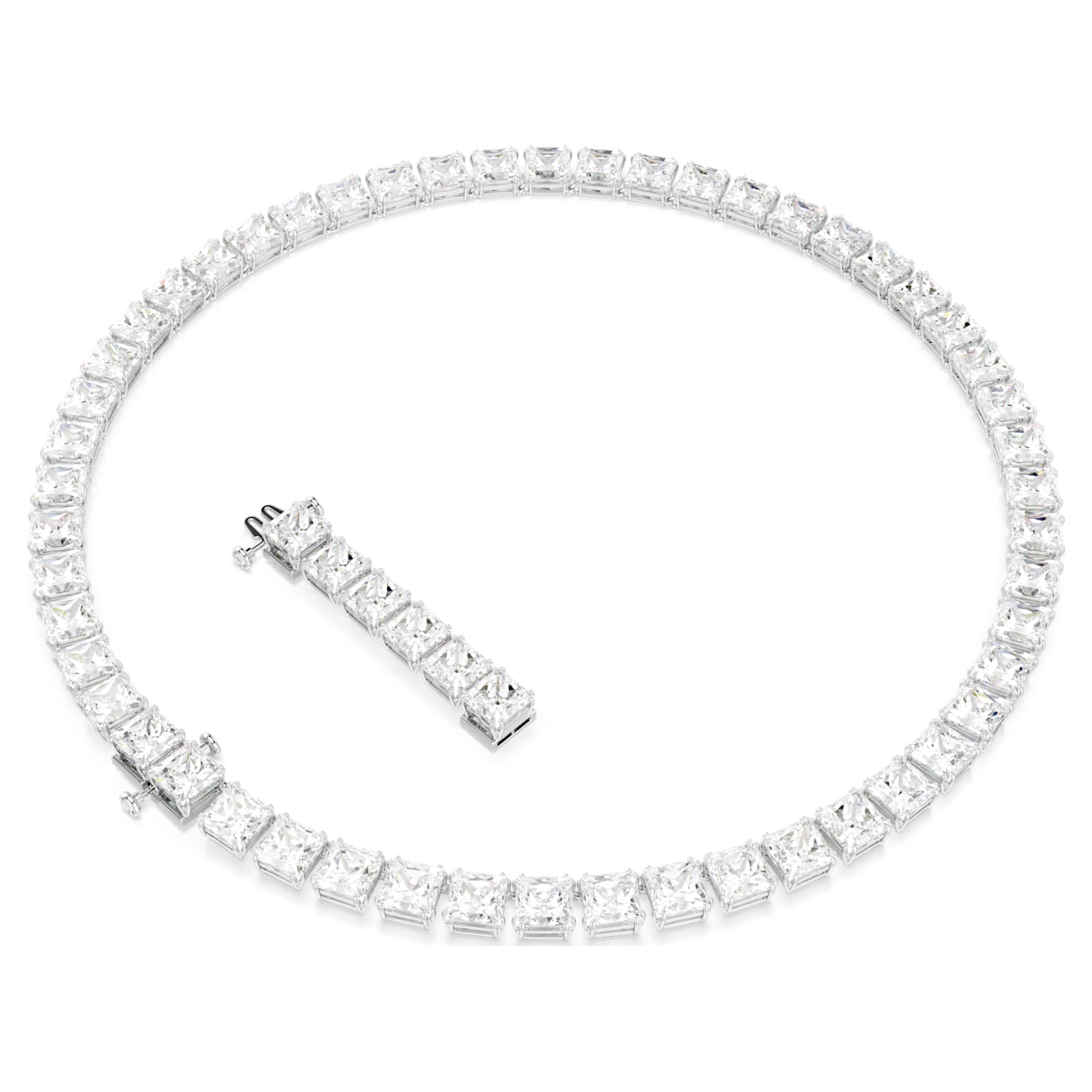 Swarovski Matrix Tennis necklace Square cut, White, Rhodium plated