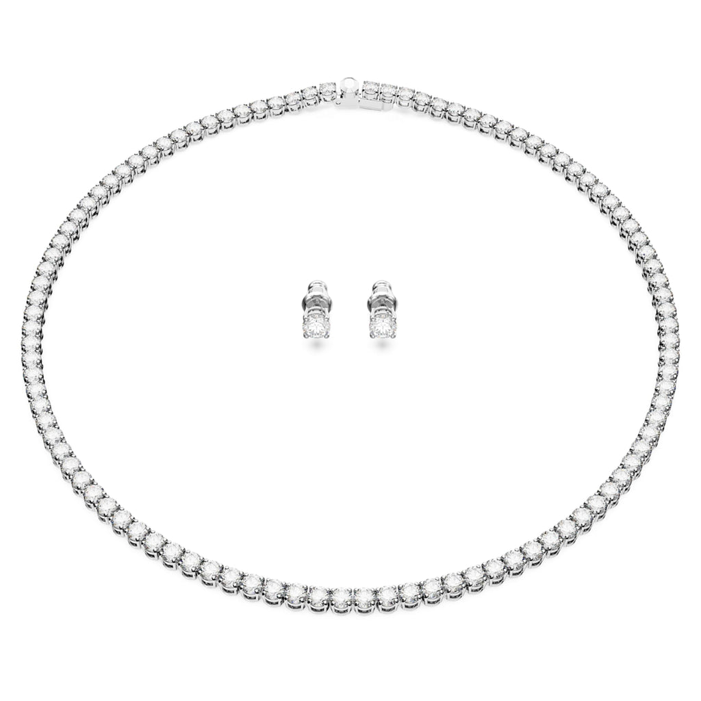 Swarovski Matrix Tennis set Round cut, White, Rhodium plated