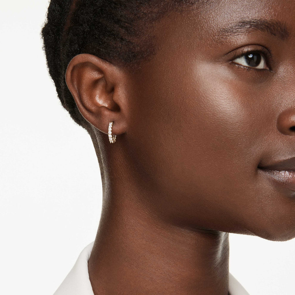 Swarovski Matrix Vittore hoop earrings Round cut, White, 18K gold finish