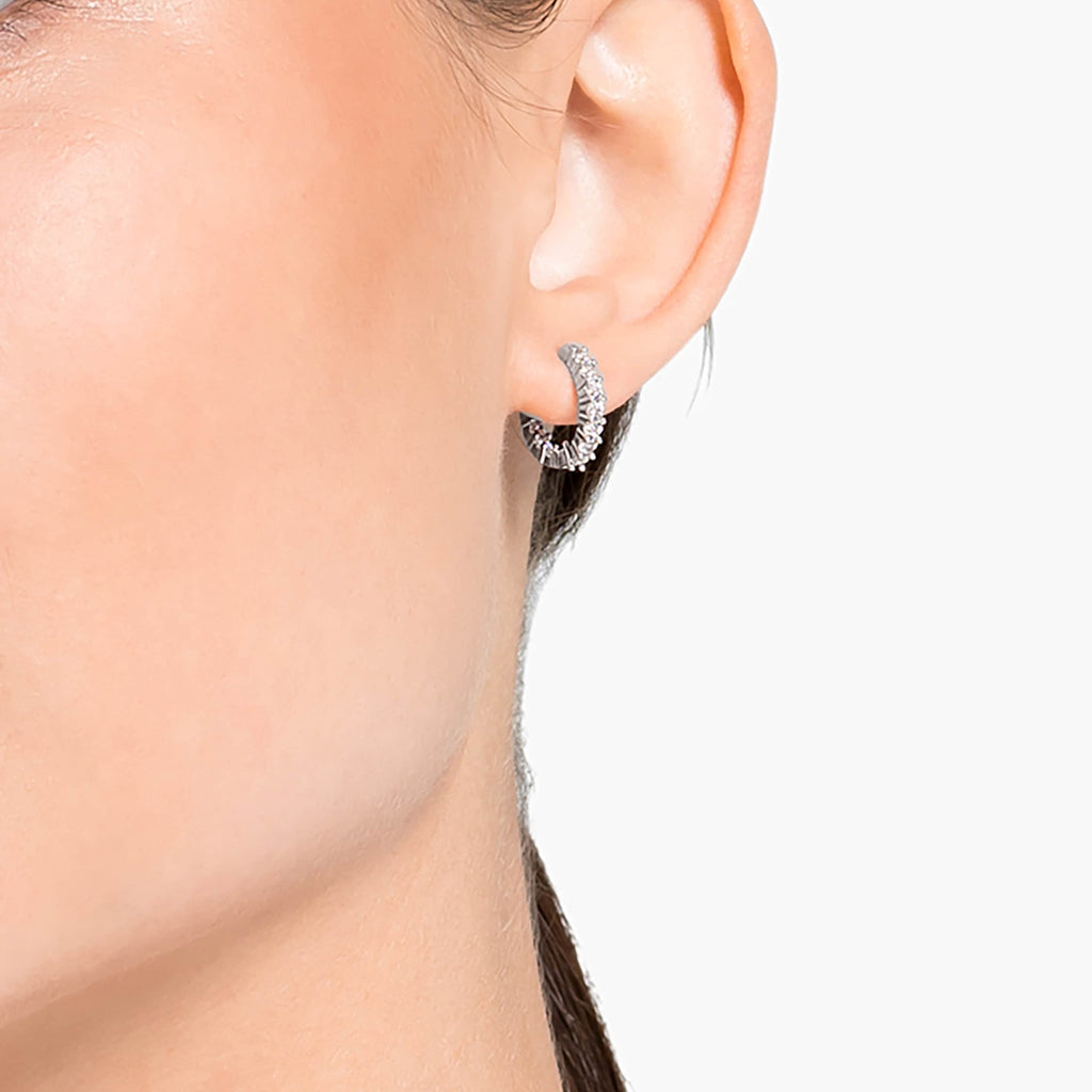 Swarovski Matrix Vittore hoop earrings Round cut, White, Rhodium plated