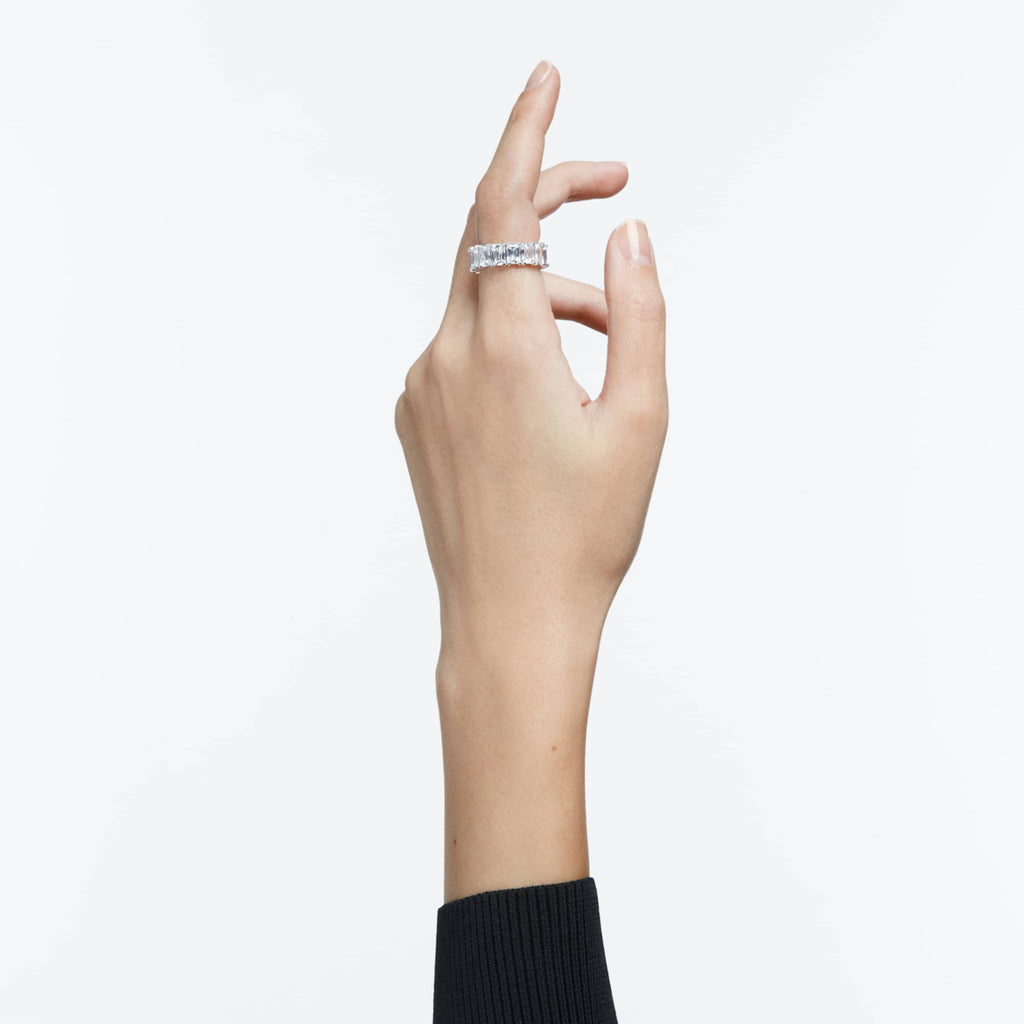Swarovski Matrix Vittore ring Baguette cut, White, Rhodium plated