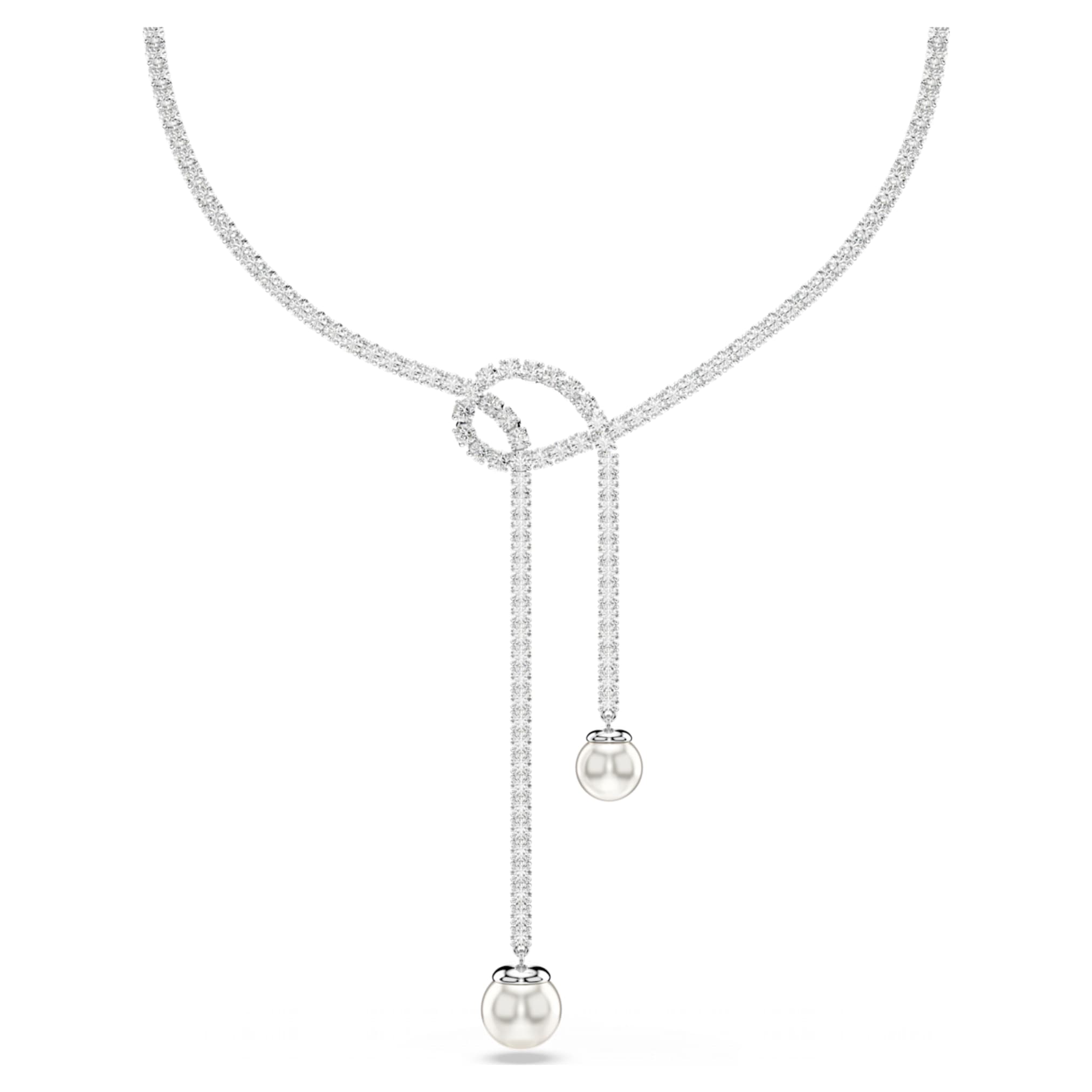 Swarovski Matrix Y necklace Crystal pearl, Round cut, White, Rhodium plated