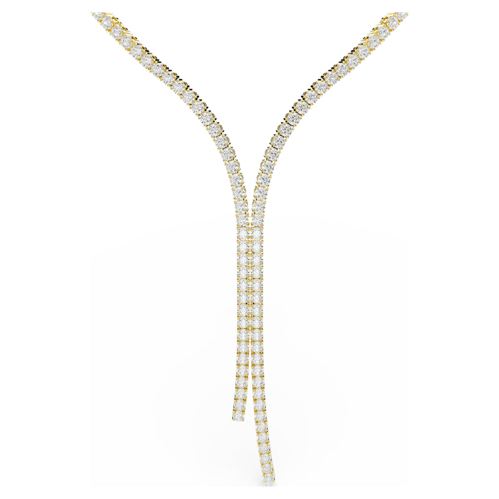 Swarovski Matrix Y necklace Round cut, White, 18K gold finish