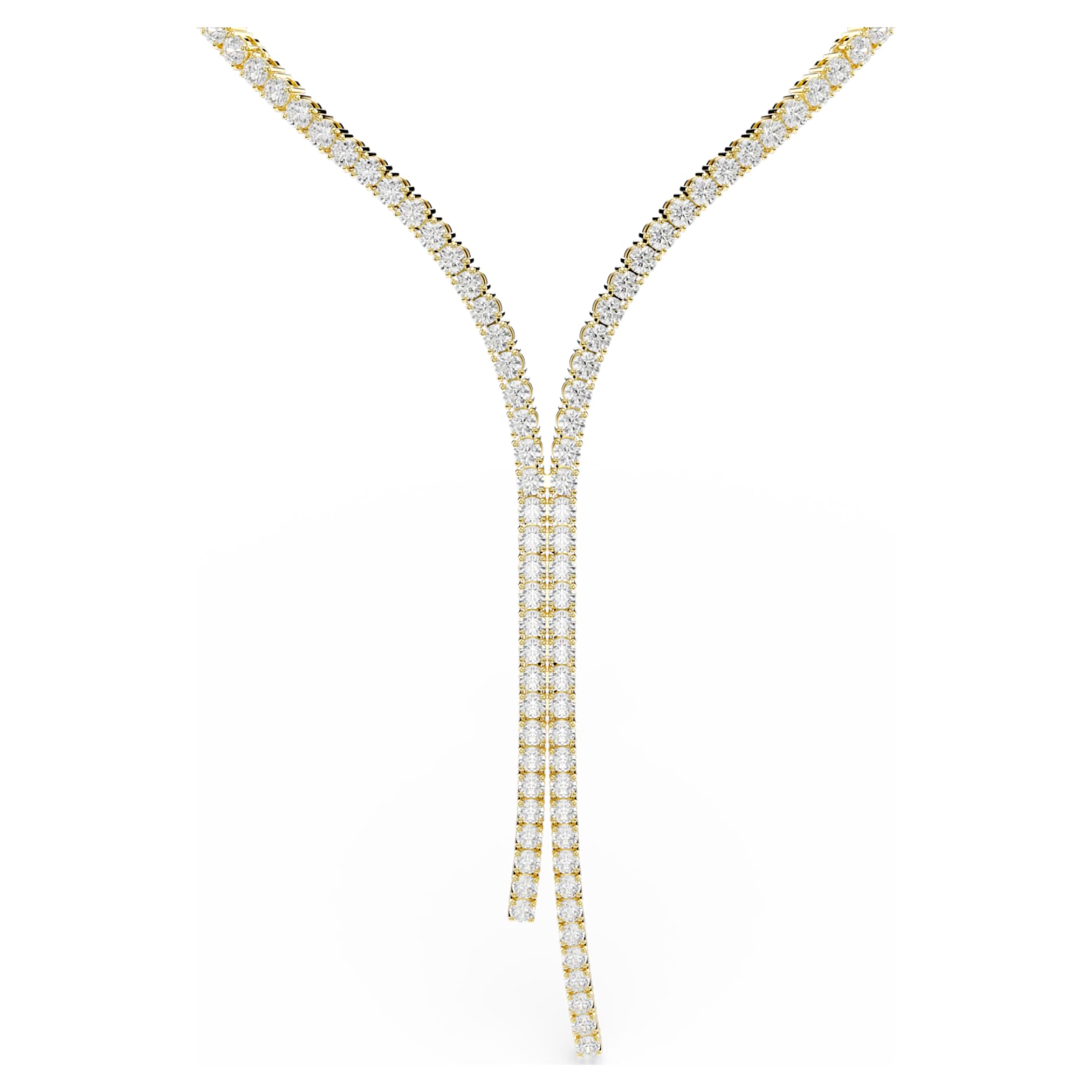 Swarovski Matrix Y necklace Round cut, White, 18K gold finish