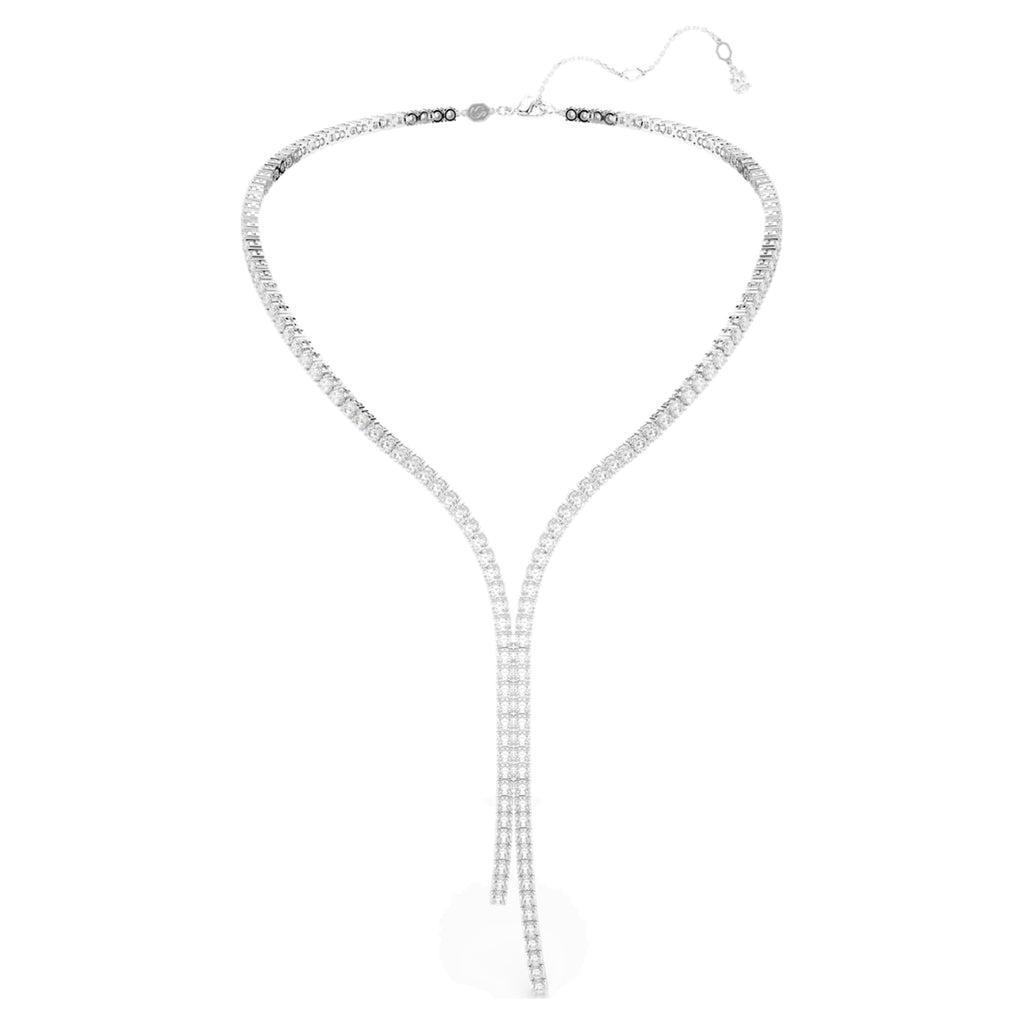 Swarovski Matrix Y necklace Round cut, White, Rhodium plated