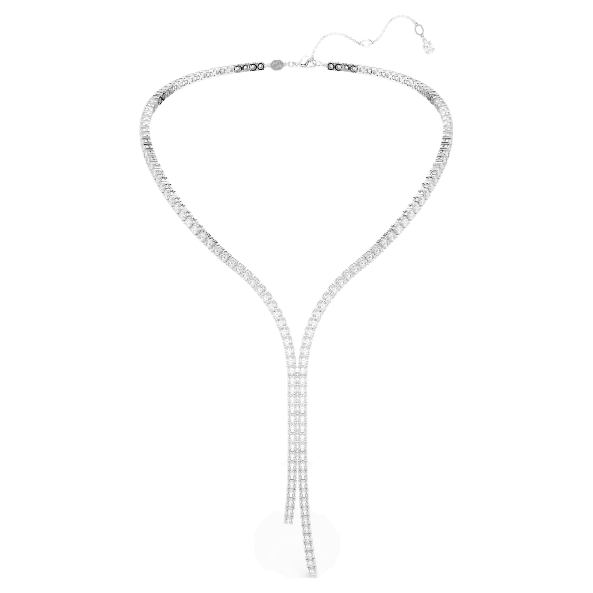 Swarovski Matrix Y necklace Round cut, White, Rhodium plated