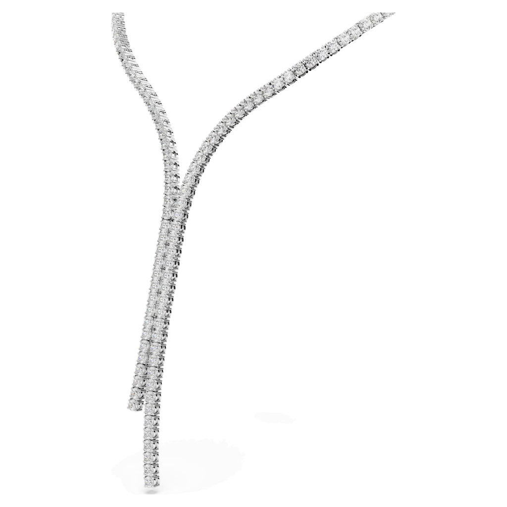 Swarovski Matrix Y necklace Round cut, White, Rhodium plated
