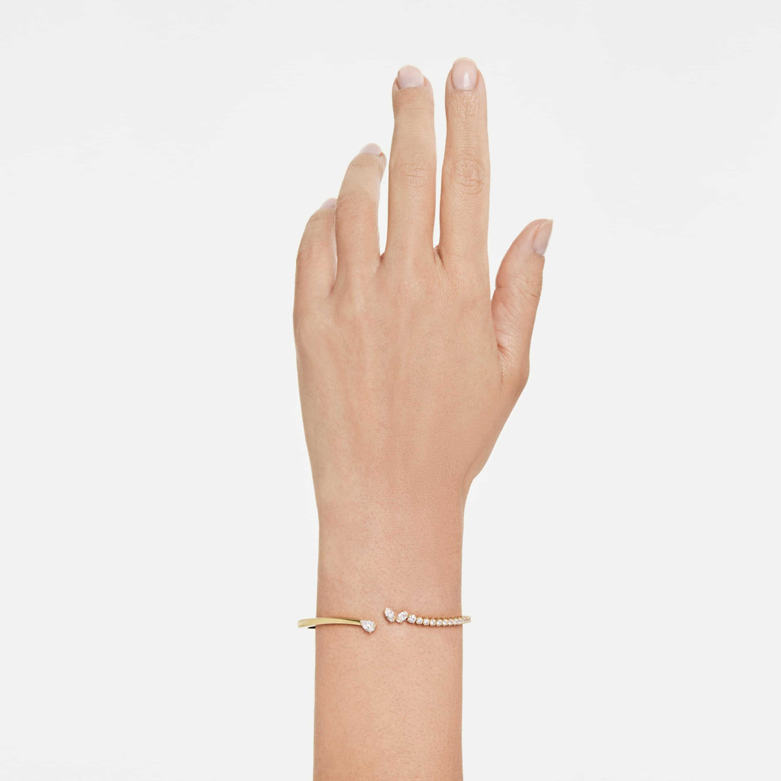 Swarovski Mesmera bangle Mixed cuts, White, 18K gold finish
