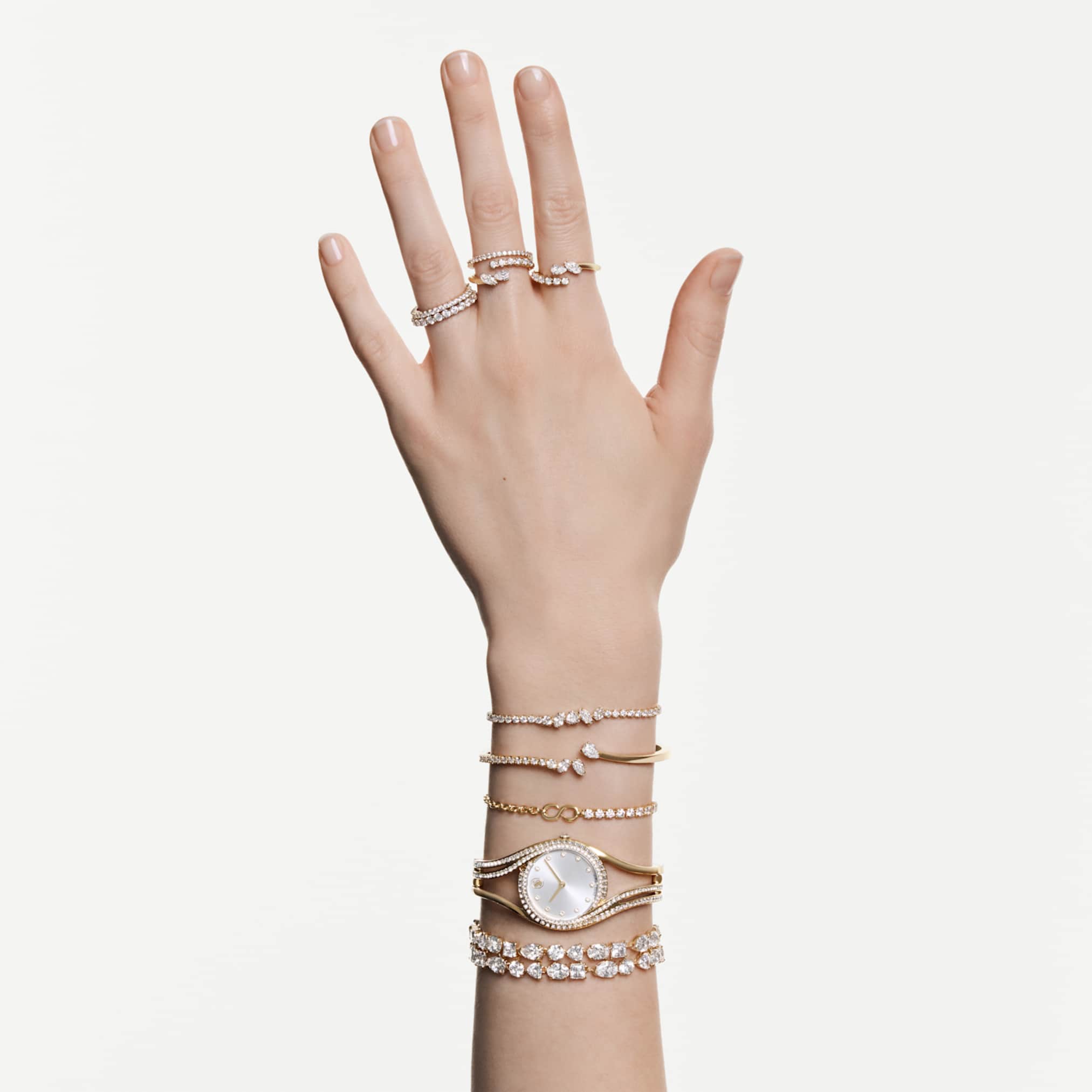 Swarovski Mesmera bracelet Mixed cuts, White, 18K gold finish