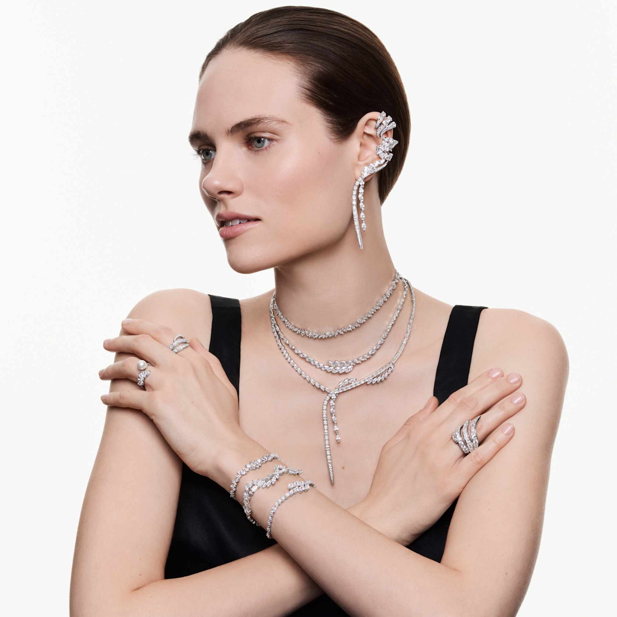 Swarovski Mesmera bracelet Mixed cuts, White, Rhodium plated