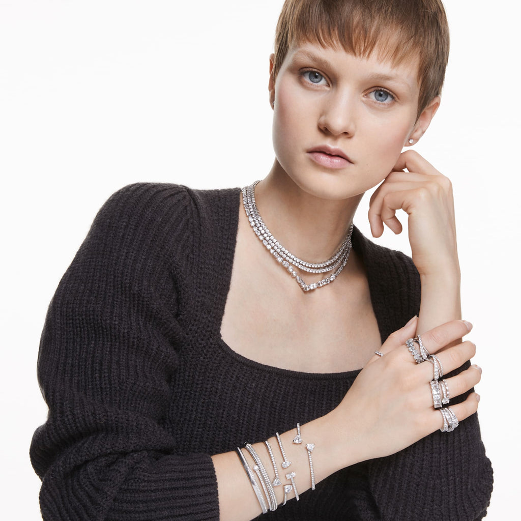 Swarovski Mesmera cuff Mixed cuts, White, Rhodium plated