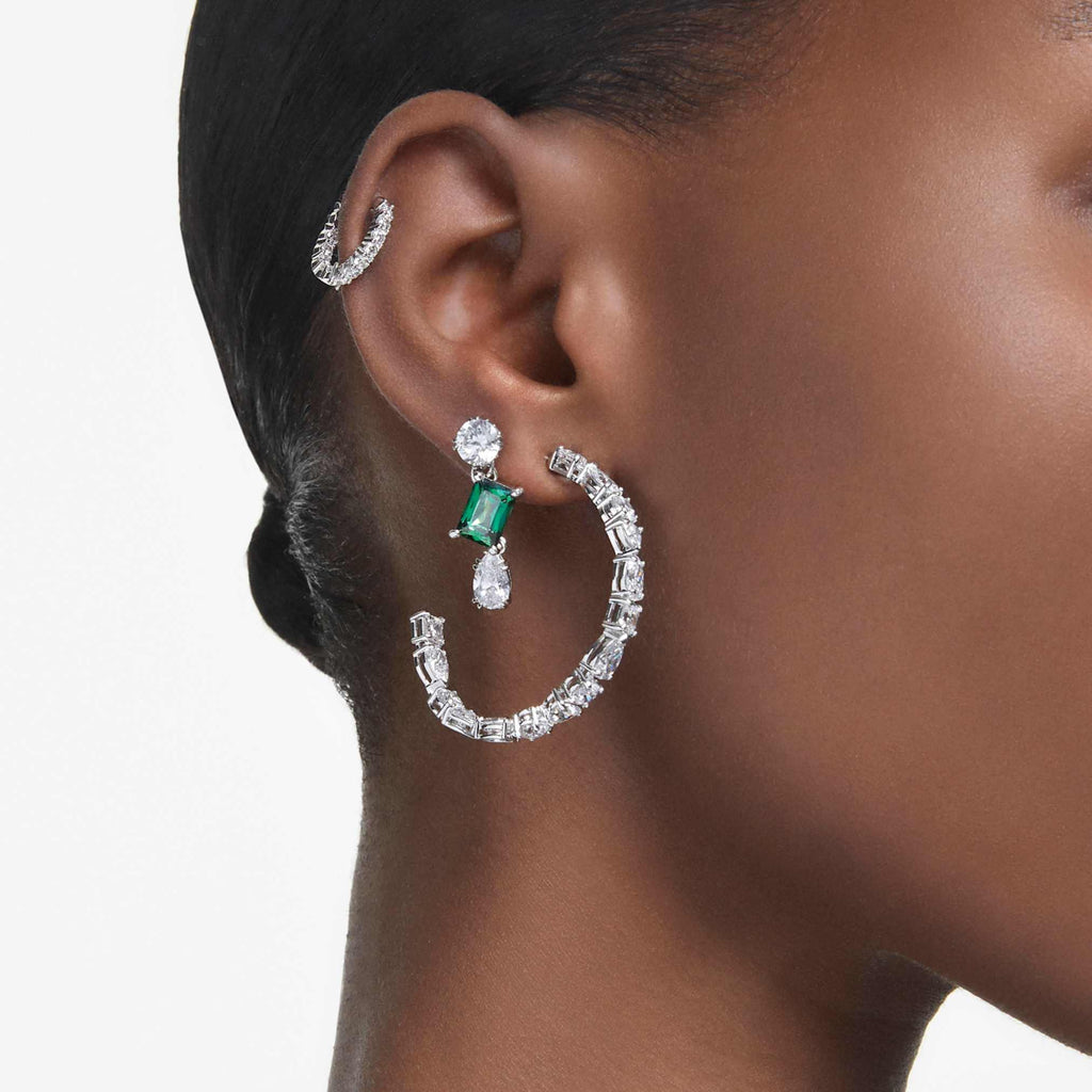 Swarovski Mesmera drop earrings Mixed cuts, Green, Rhodium plated