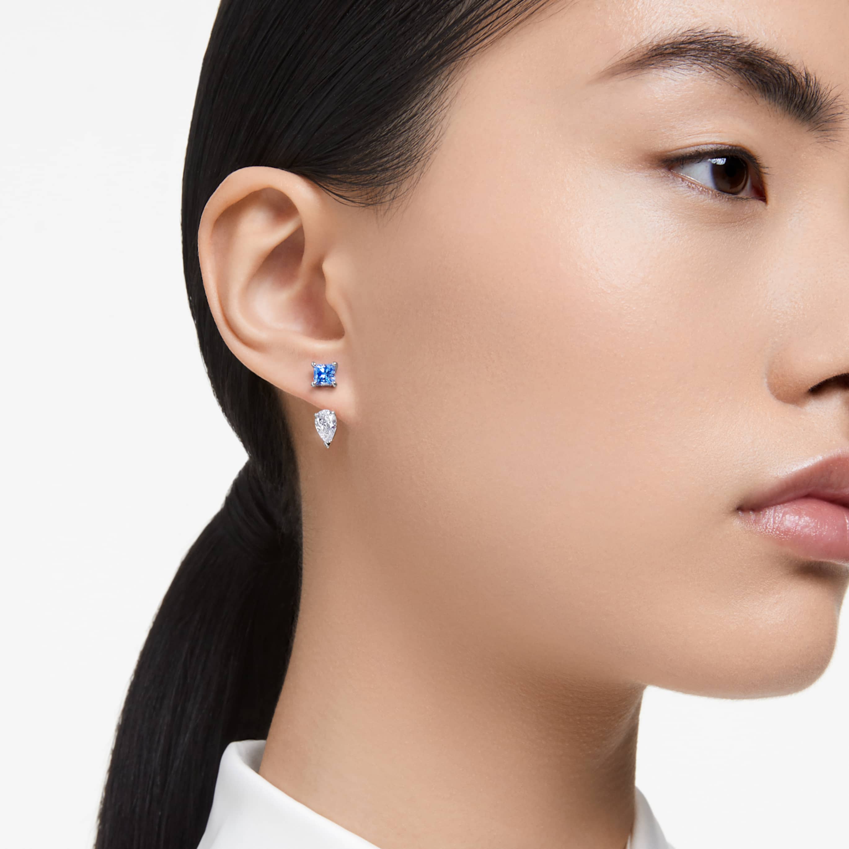 Swarovski Mesmera earring jackets Mixed cuts, Detachable, Blue, Rhodium plated