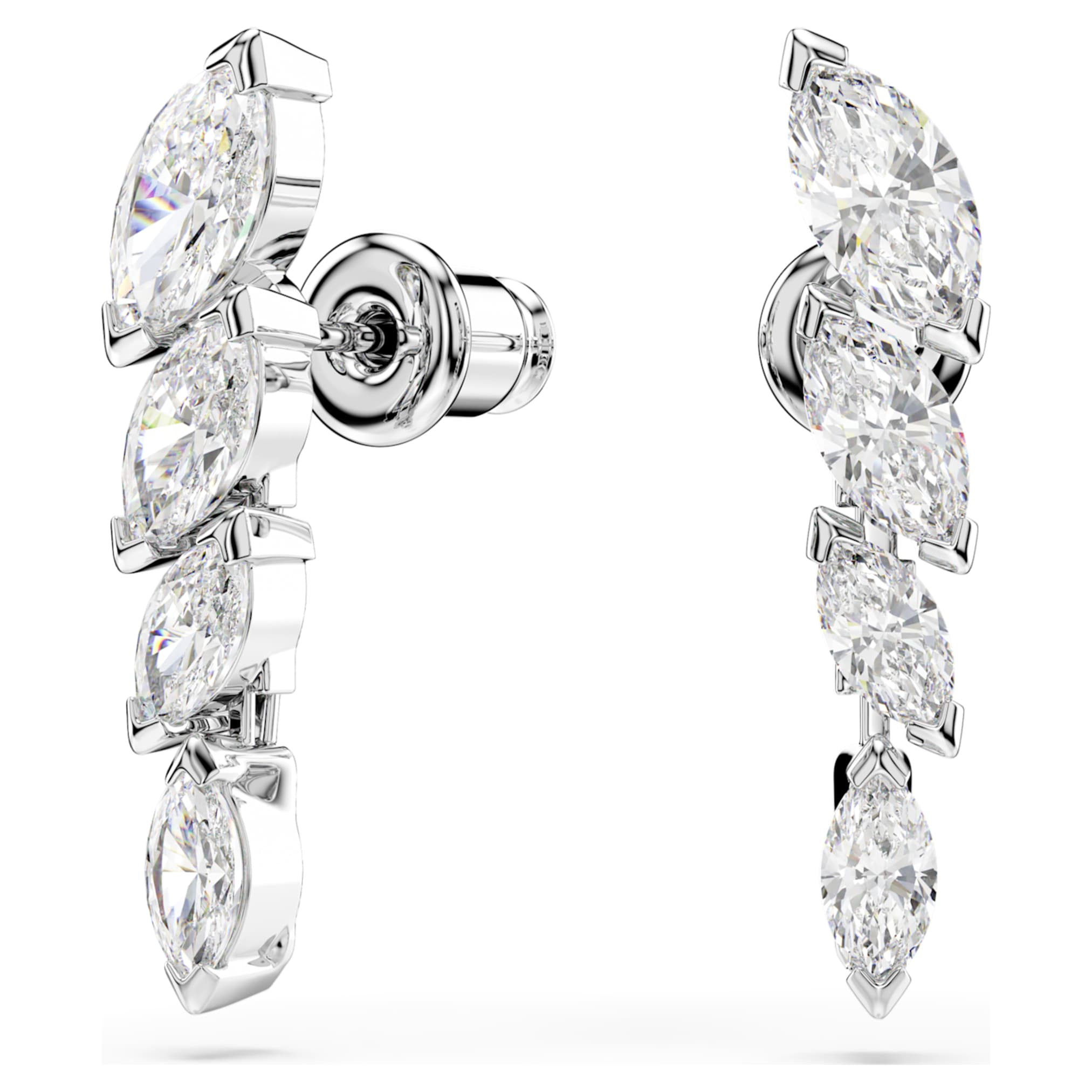 Swarovski Mesmera earrings Marquise cut, White, Rhodium plated