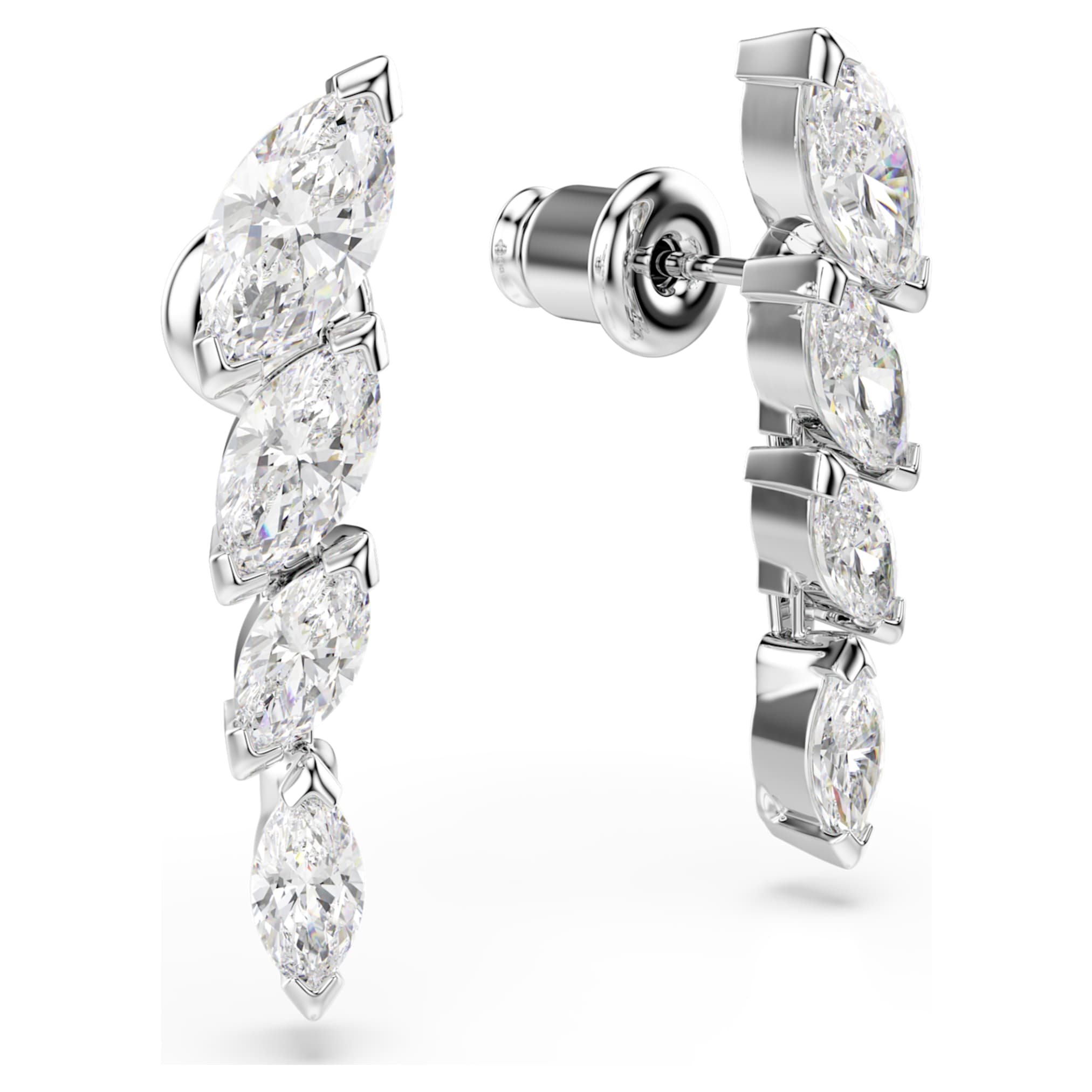 Swarovski Mesmera earrings Marquise cut, White, Rhodium plated