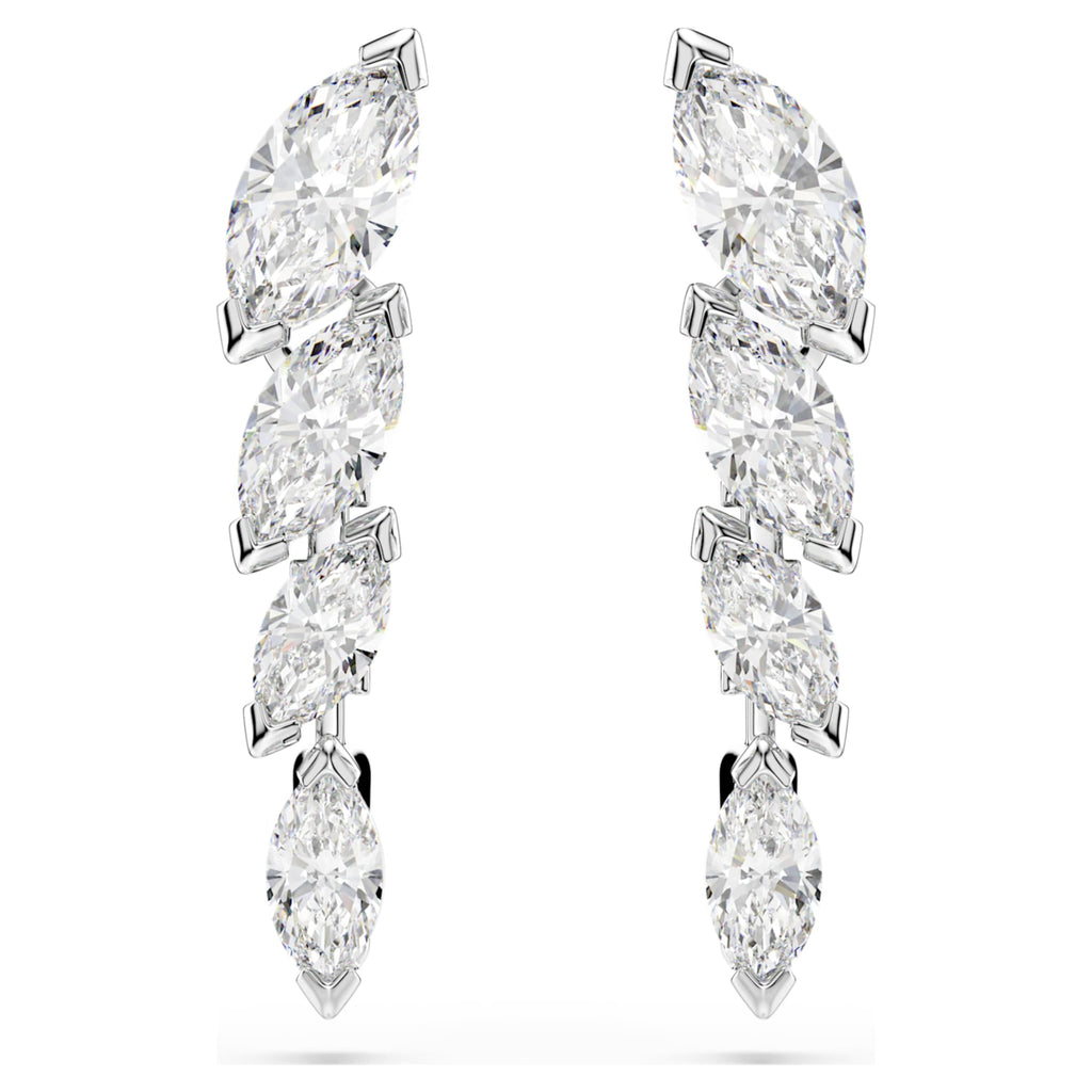 Swarovski Mesmera earrings Marquise cut, White, Rhodium plated