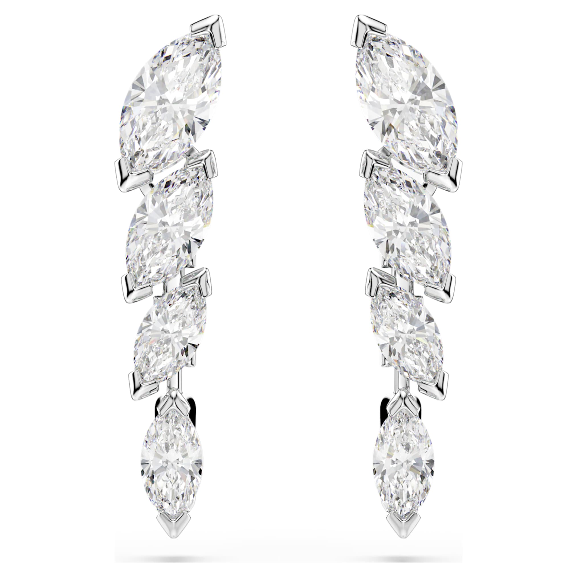 Swarovski Mesmera earrings Marquise cut, White, Rhodium plated