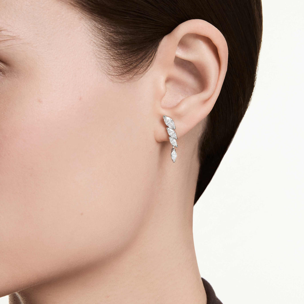 Swarovski Mesmera earrings Marquise cut, White, Rhodium plated