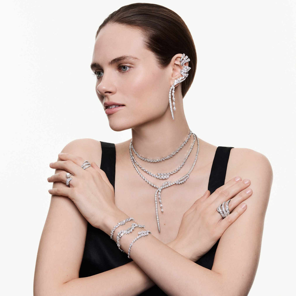 Swarovski Mesmera earrings Mixed cuts, White, Rhodium plated