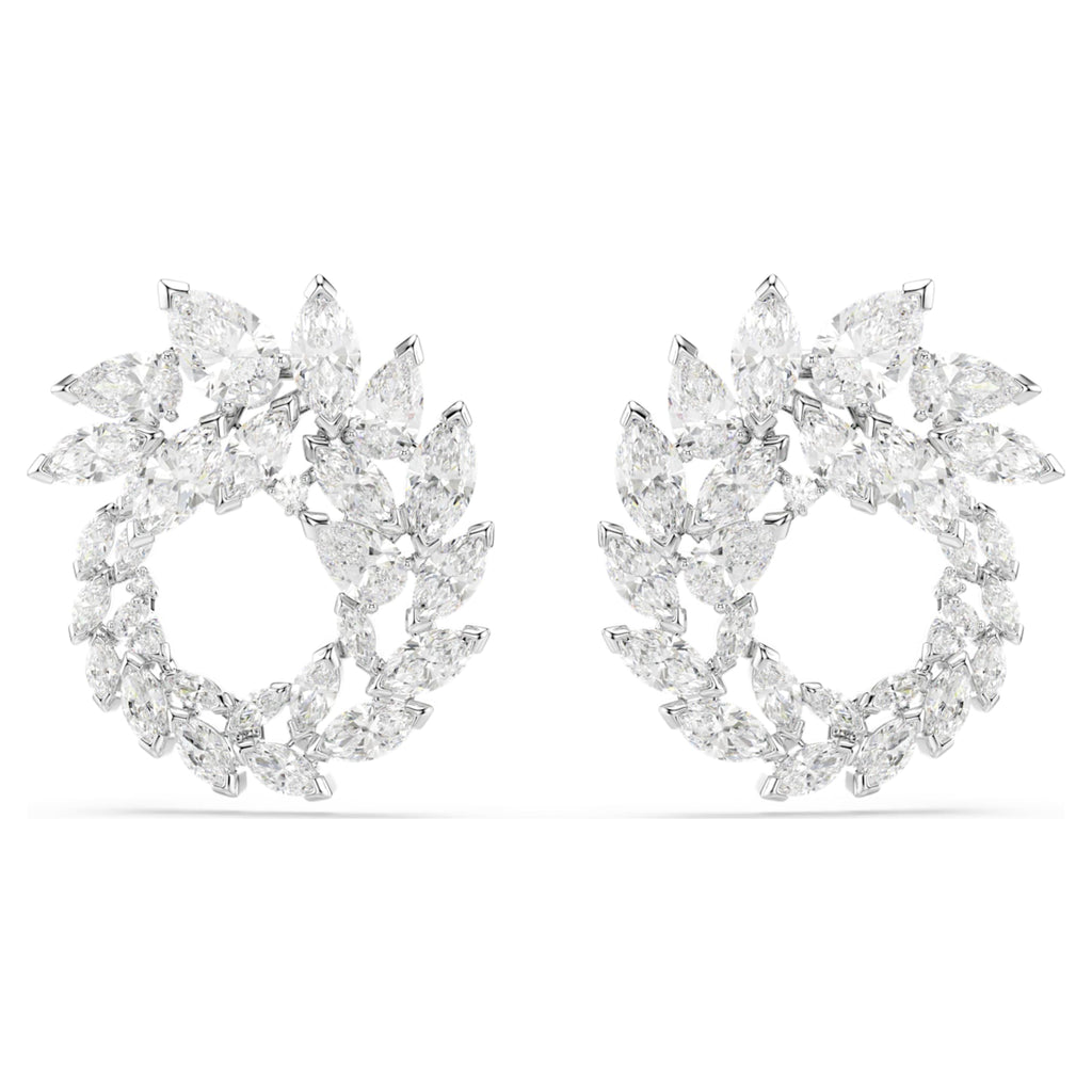 Swarovski Mesmera hoop earrings Marquise cut, White, Rhodium plated