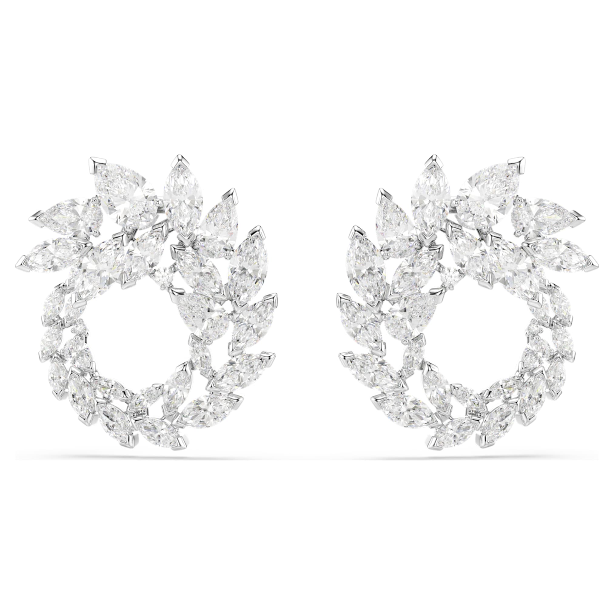 Swarovski Mesmera hoop earrings Marquise cut, White, Rhodium plated