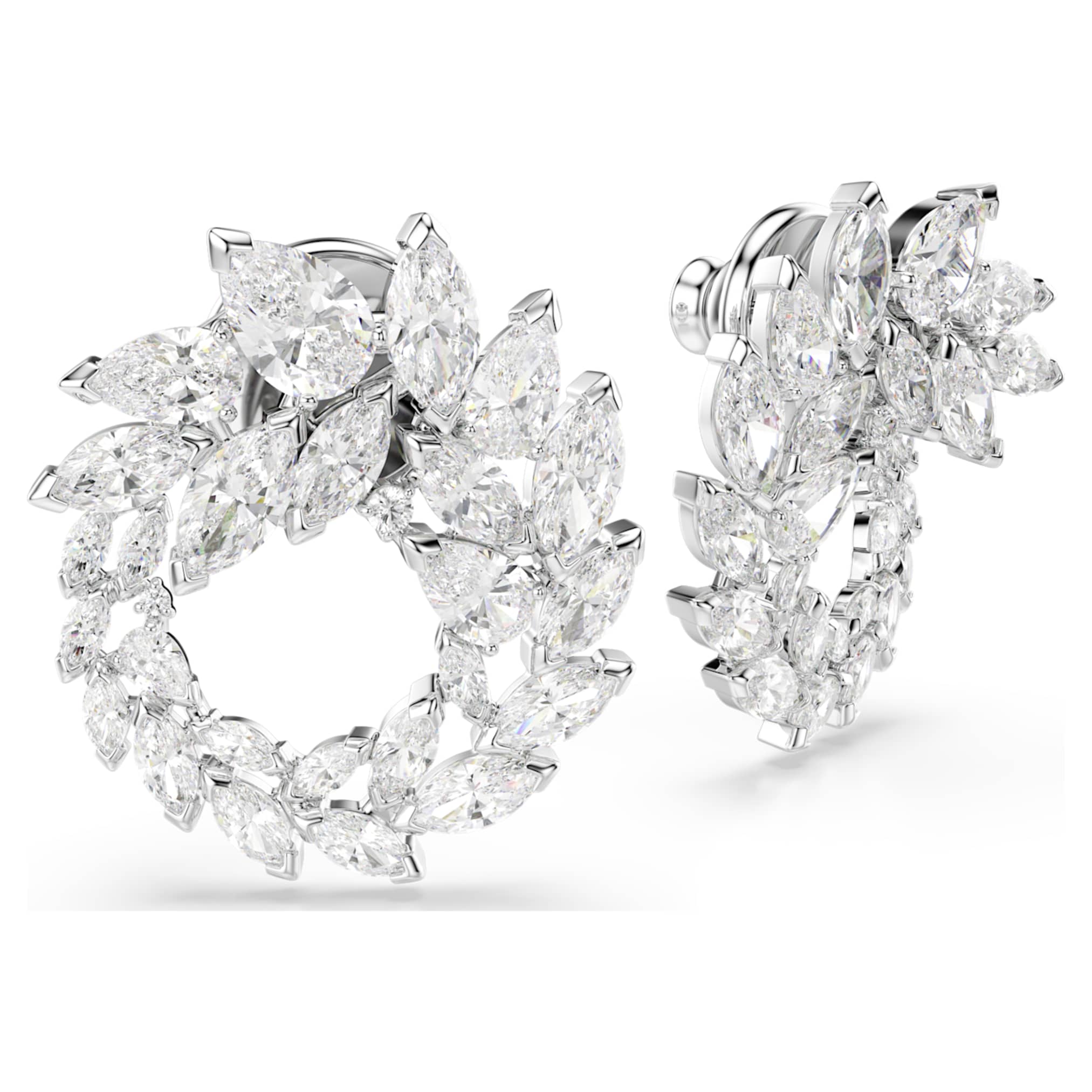 Swarovski Mesmera hoop earrings Marquise cut, White, Rhodium plated