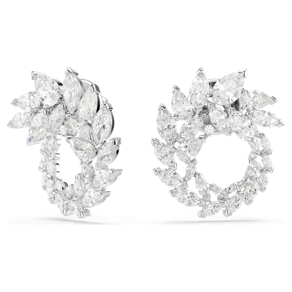 Swarovski Mesmera hoop earrings Marquise cut, White, Rhodium plated