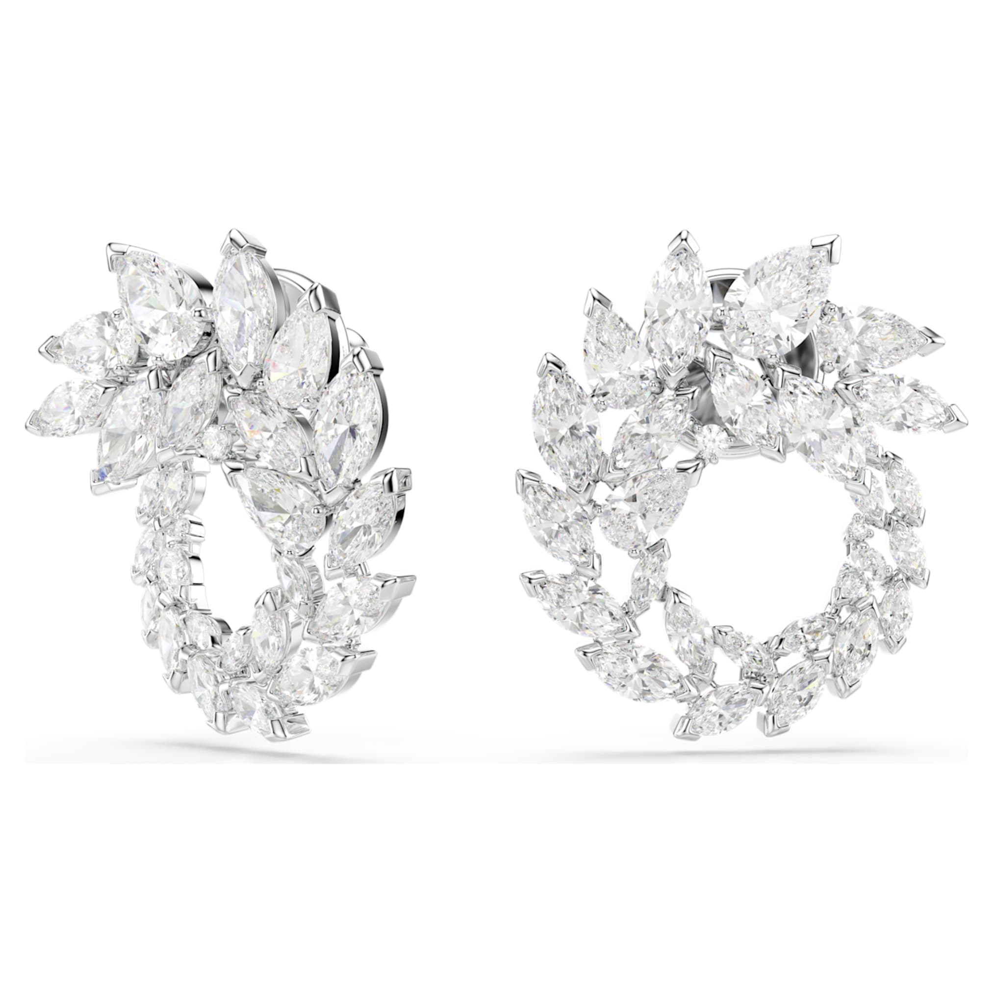 Swarovski Mesmera hoop earrings Marquise cut, White, Rhodium plated