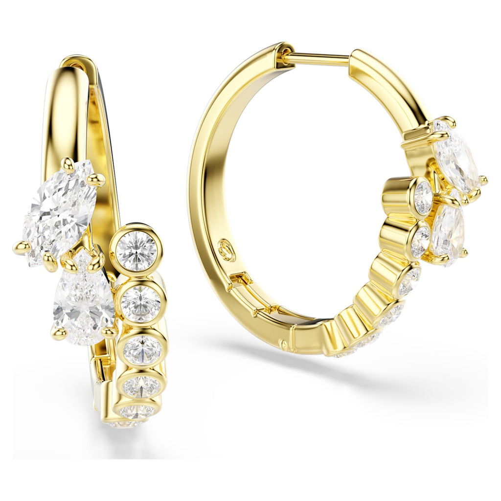 Swarovski Mesmera hoop earrings Mixed cuts, White, 18K gold finish