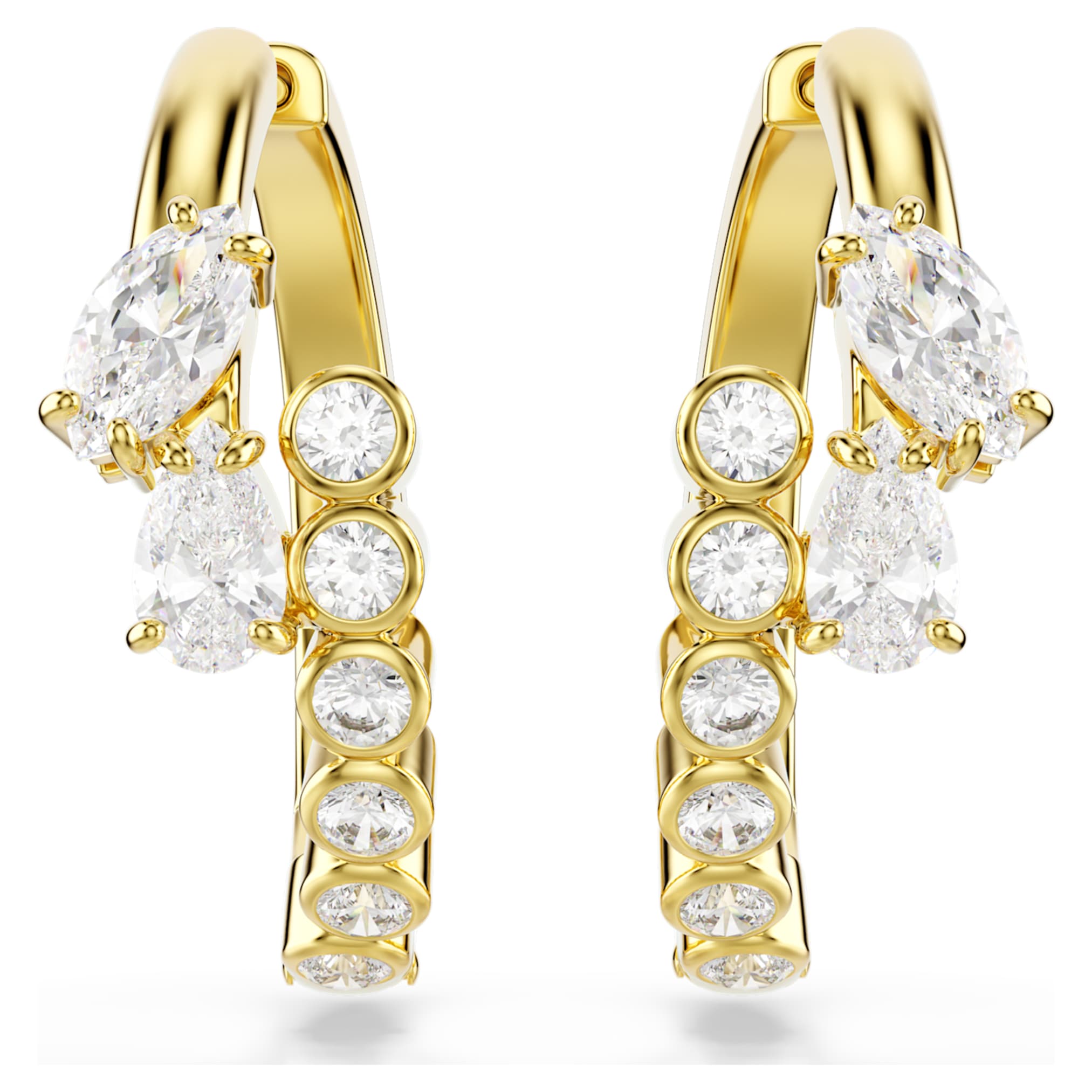 Swarovski Mesmera hoop earrings Mixed cuts, White, 18K gold finish