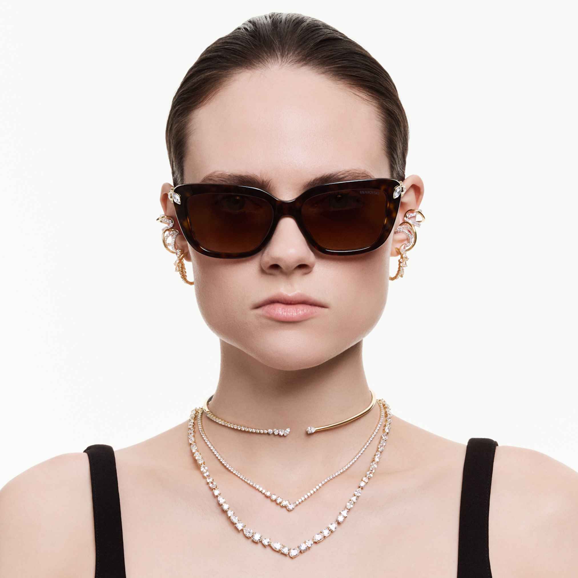 Swarovski Mesmera hoop earrings Mixed cuts, White, 18K gold finish