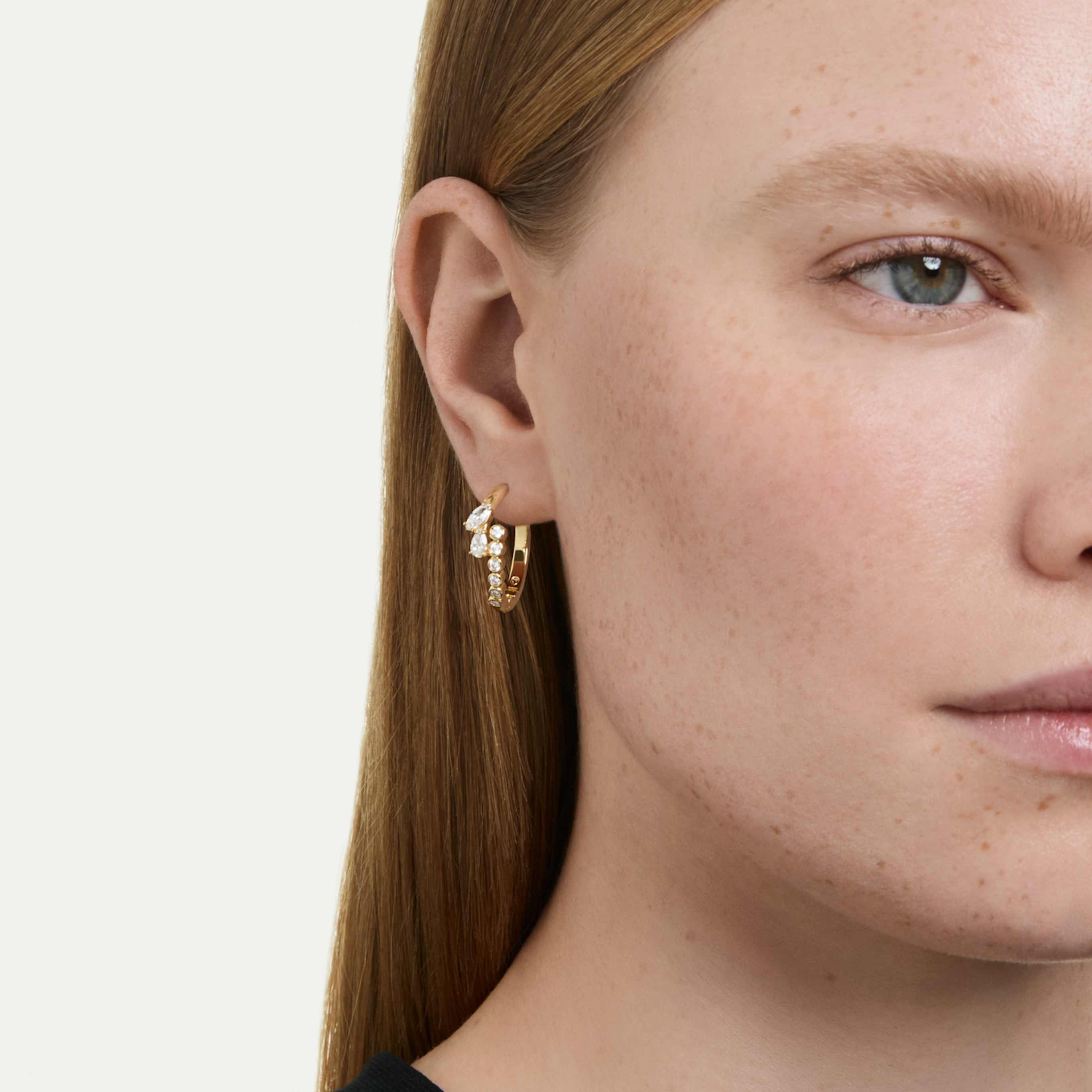 Swarovski Mesmera hoop earrings Mixed cuts, White, 18K gold finish