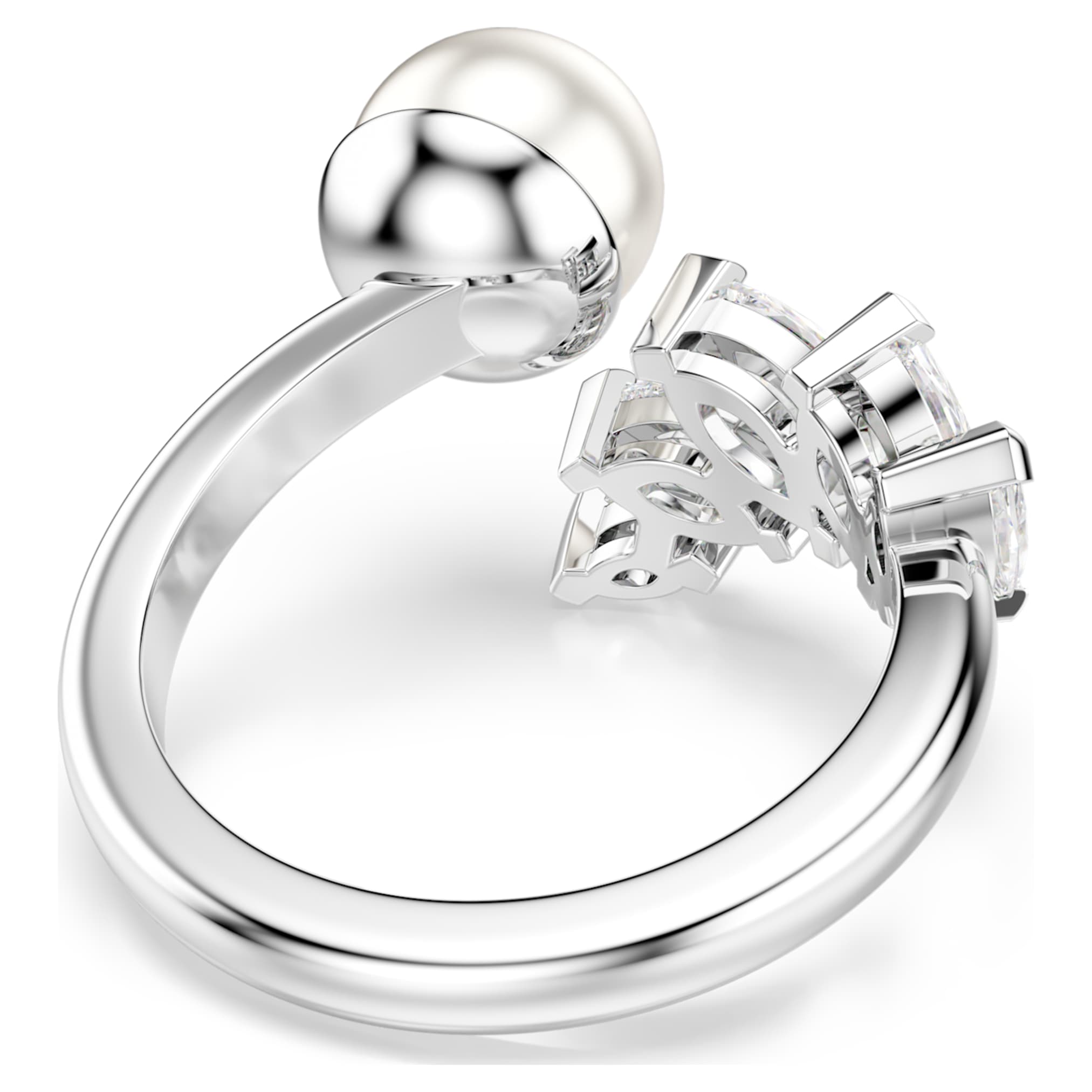 Swarovski Mesmera open ring Crystal pearl, Marquise cut, White, Rhodium plated