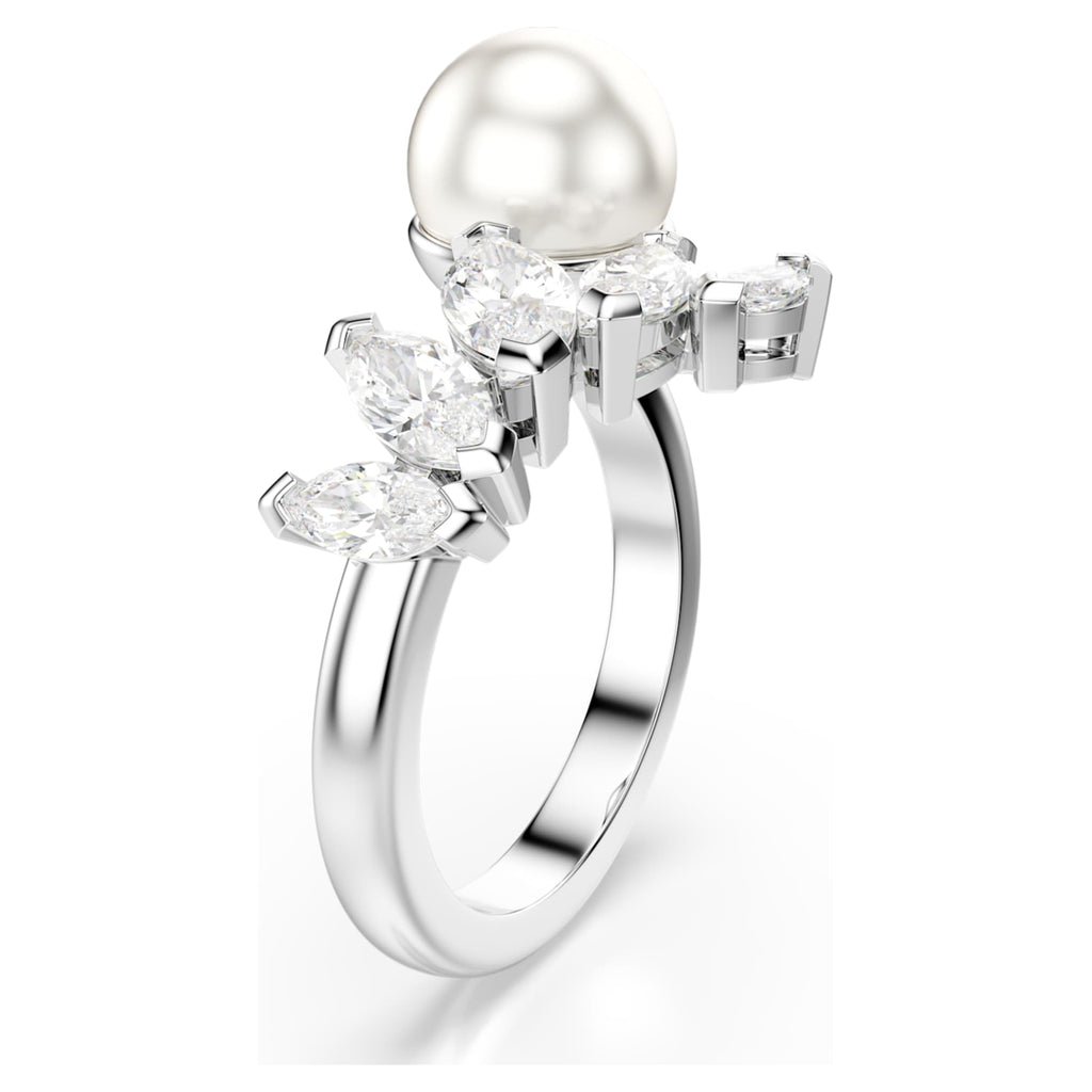 Swarovski Mesmera open ring Crystal pearl, Marquise cut, White, Rhodium plated