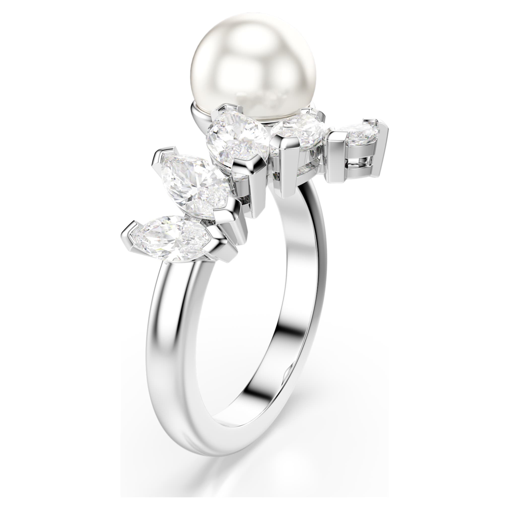 Swarovski Mesmera open ring Crystal pearl, Marquise cut, White, Rhodium plated