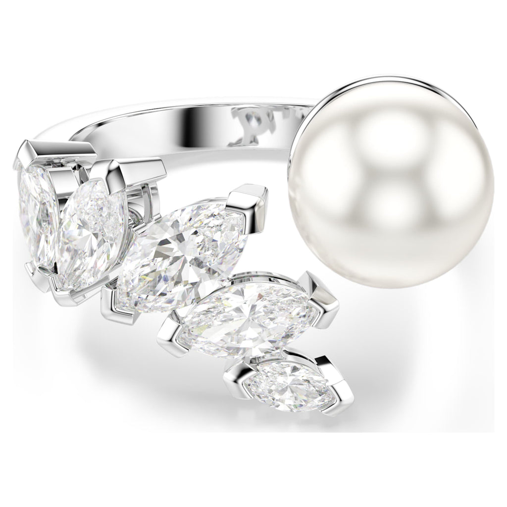 Swarovski Mesmera open ring Crystal pearl, Marquise cut, White, Rhodium plated