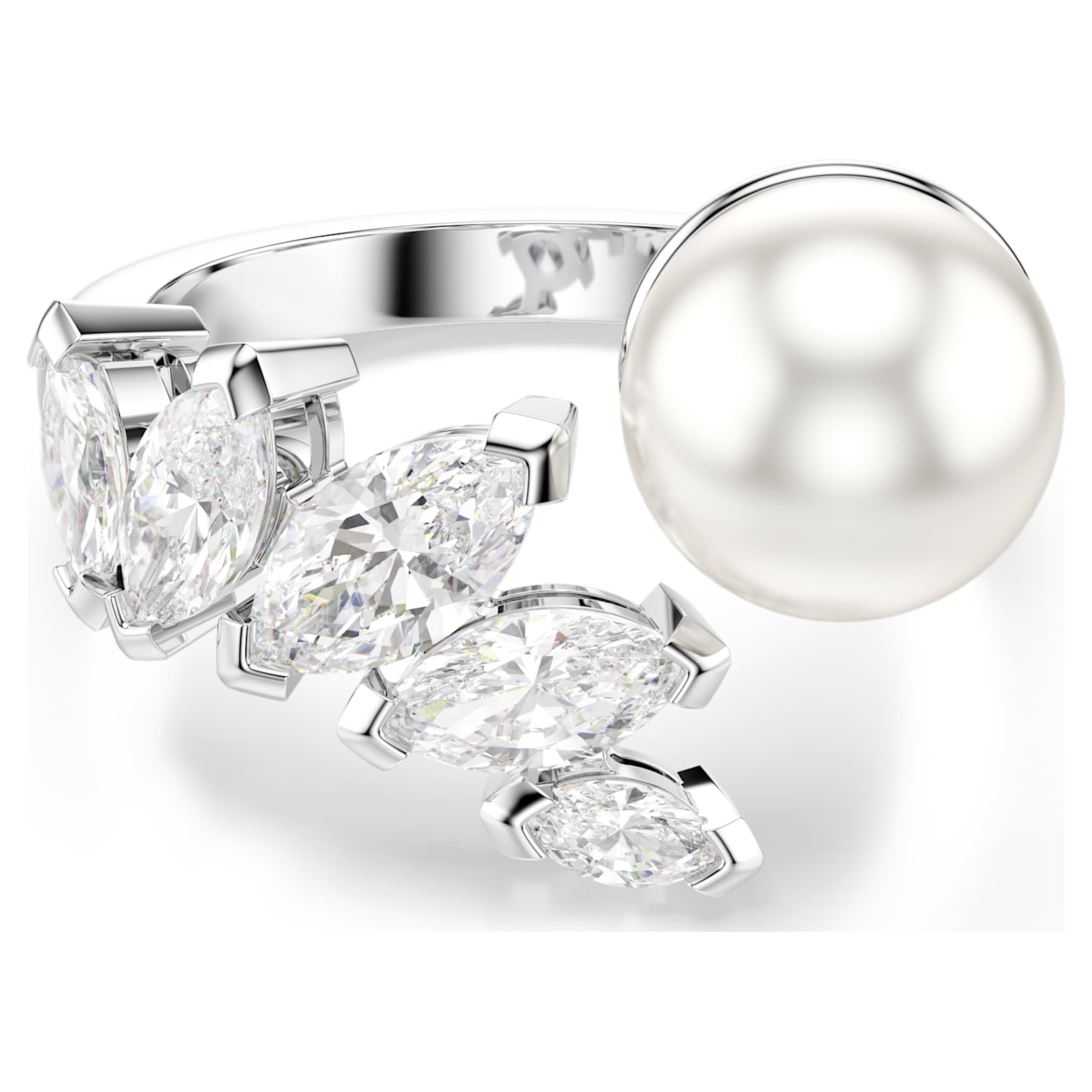 Swarovski Mesmera open ring Crystal pearl, Marquise cut, White, Rhodium plated