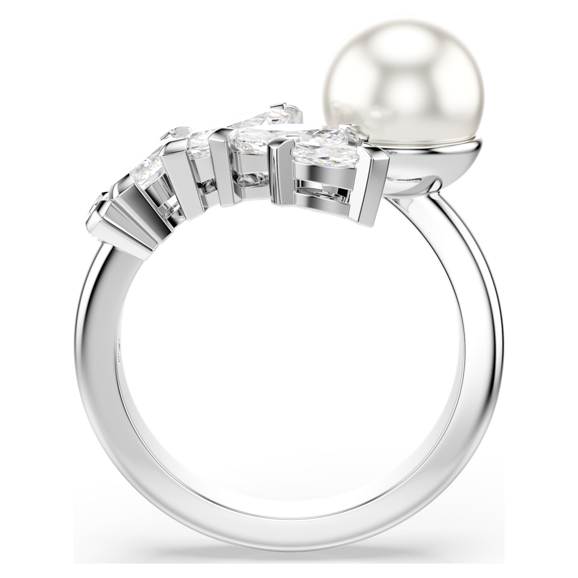 Swarovski Mesmera open ring Crystal pearl, Marquise cut, White, Rhodium plated