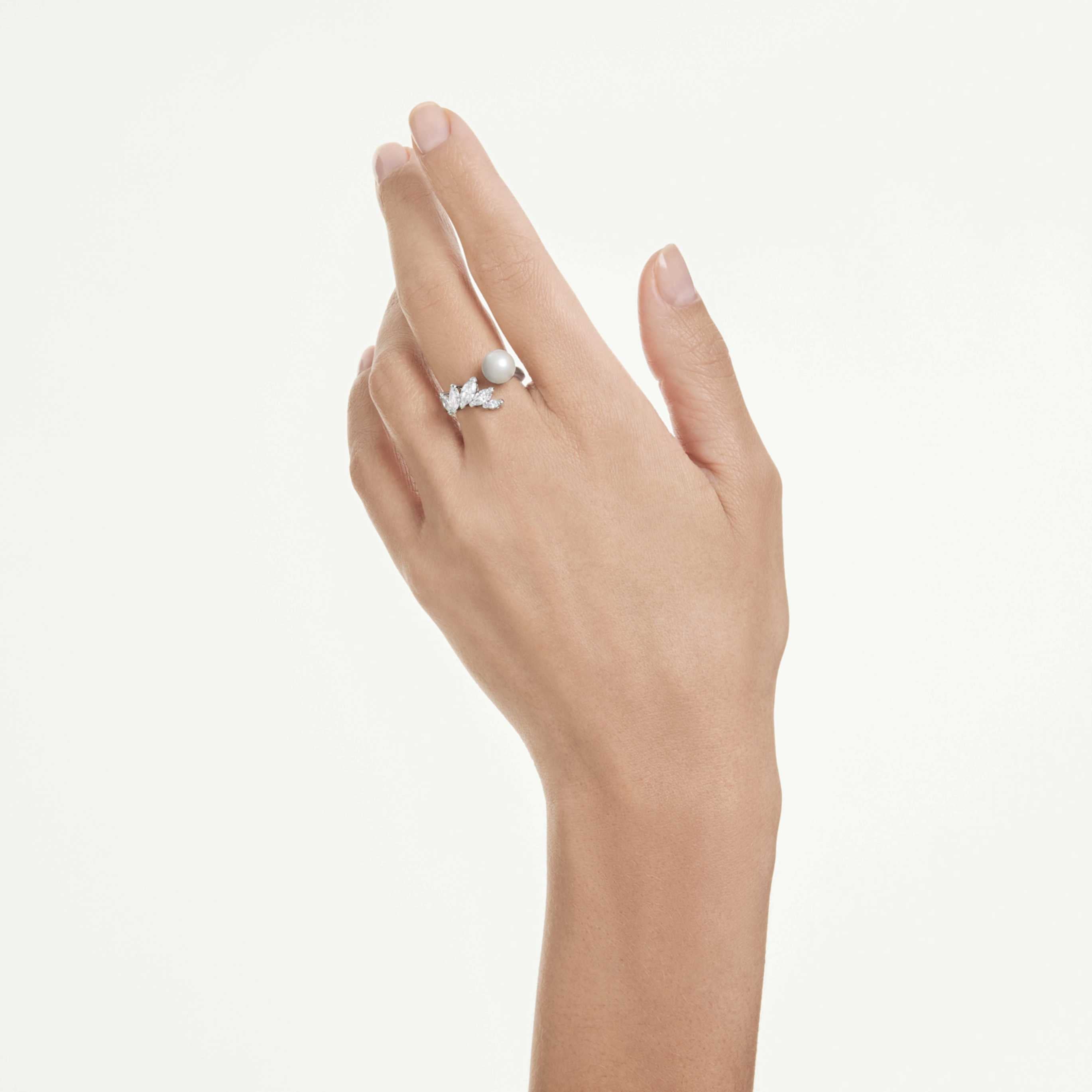 Swarovski Mesmera open ring Crystal pearl, Marquise cut, White, Rhodium plated