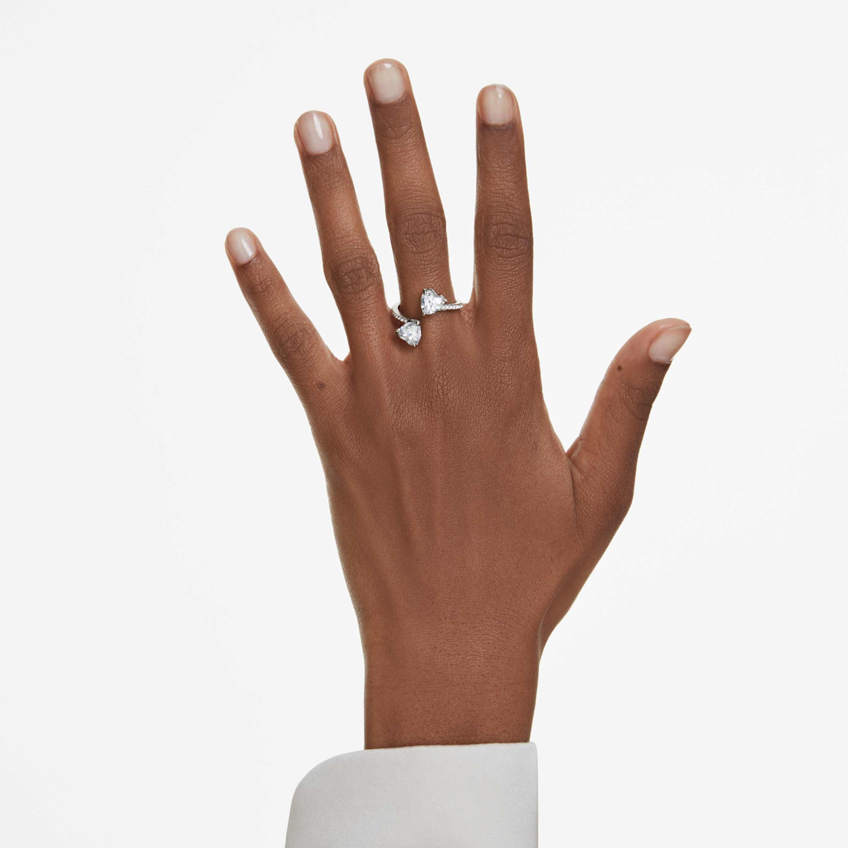 Swarovski Mesmera open ring Heart cut, Pavé, White, Rhodium plated